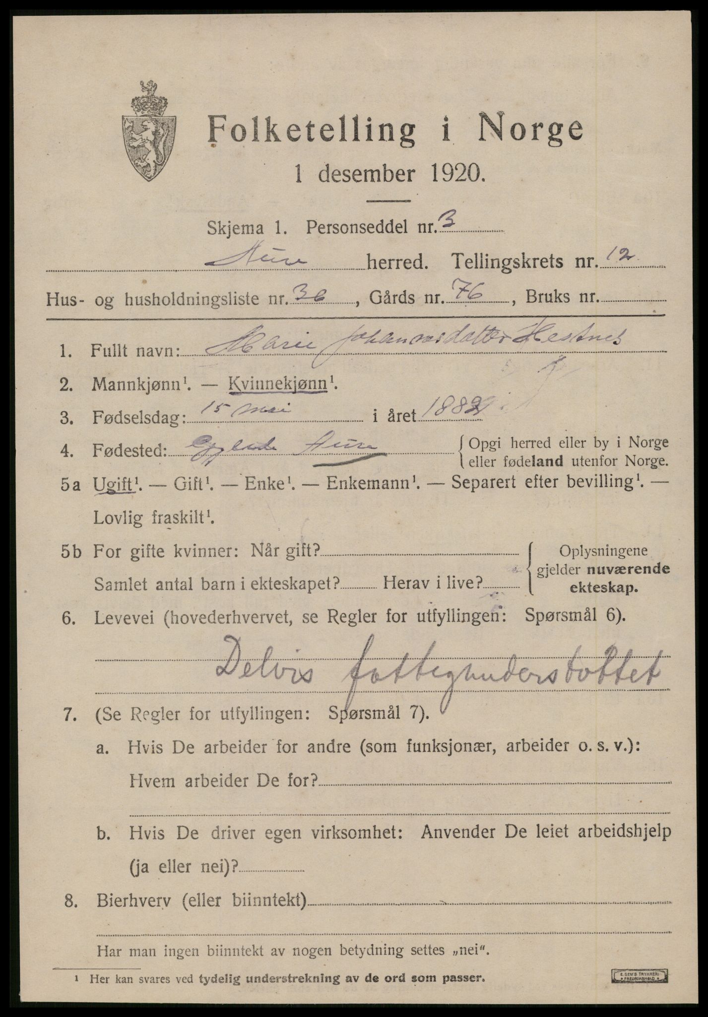 SAT, 1920 census for Aure, 1920, p. 4932