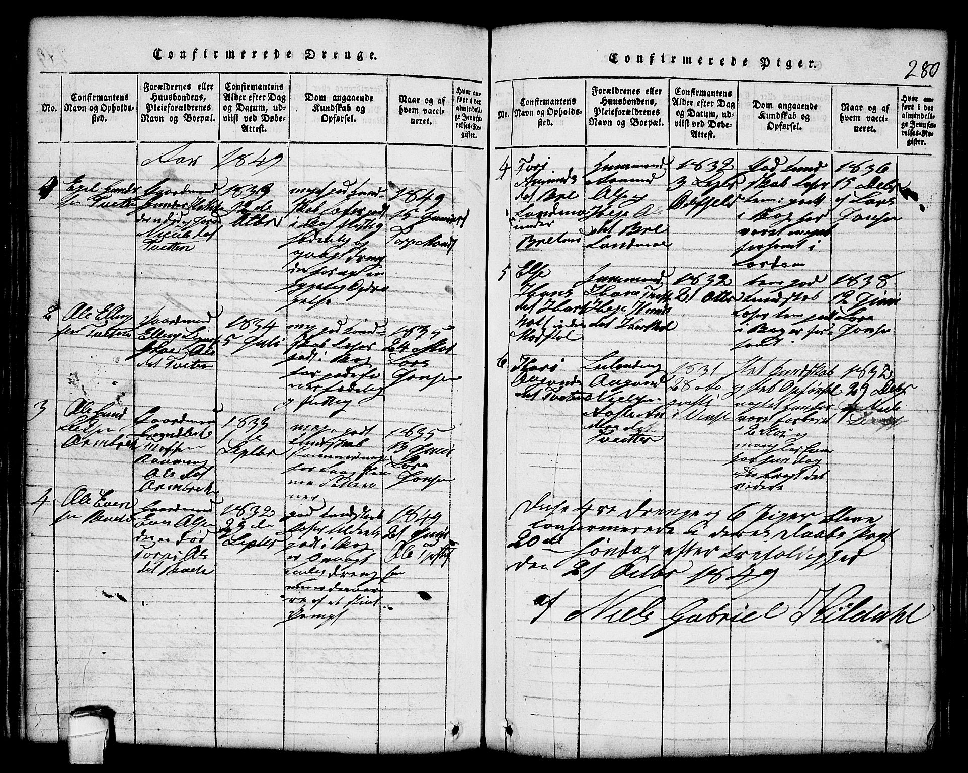 Lårdal kirkebøker, SAKO/A-284/G/Gc/L0001: Parish register (copy) no. III 1, 1815-1854, p. 280