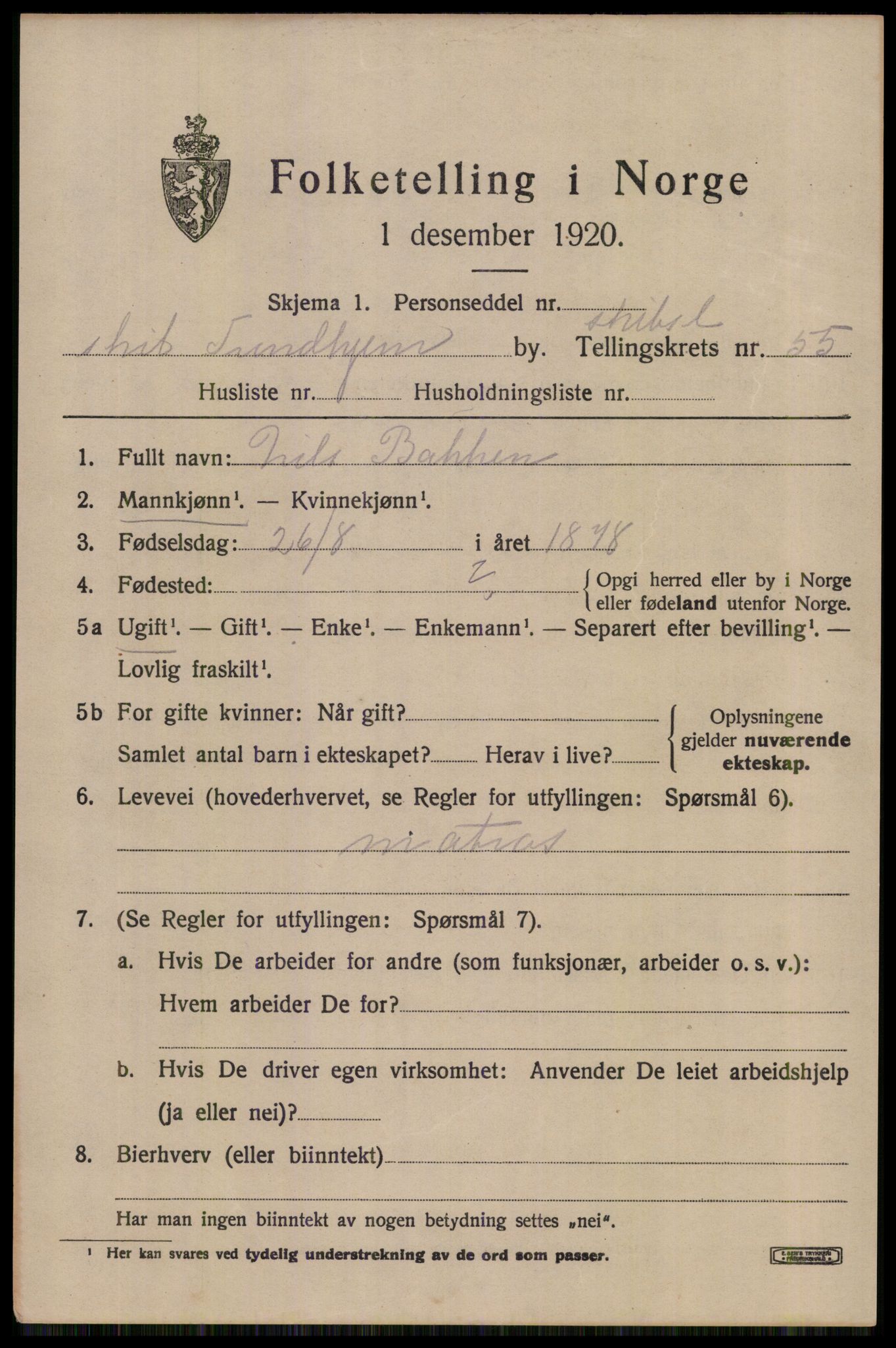 RA, 1920 census: Additional forms, 1920, p. 4141