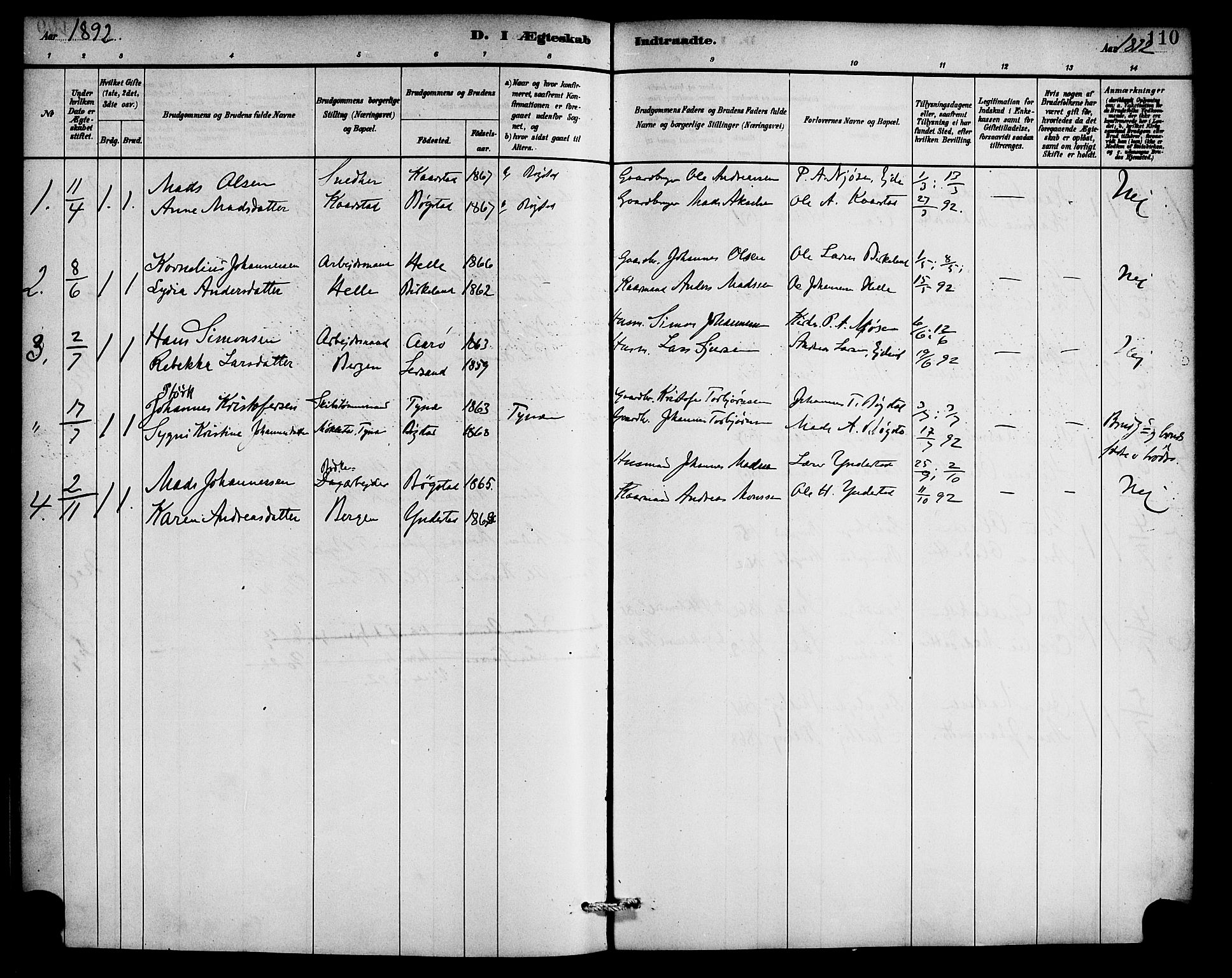 Gaular sokneprestembete, SAB/A-80001/H/Haa: Parish register (official) no. C 1, 1882-1897, p. 110