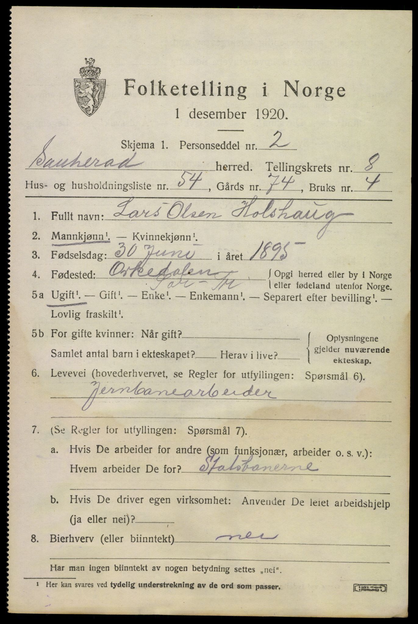 SAKO, 1920 census for Sauherad, 1920, p. 6819