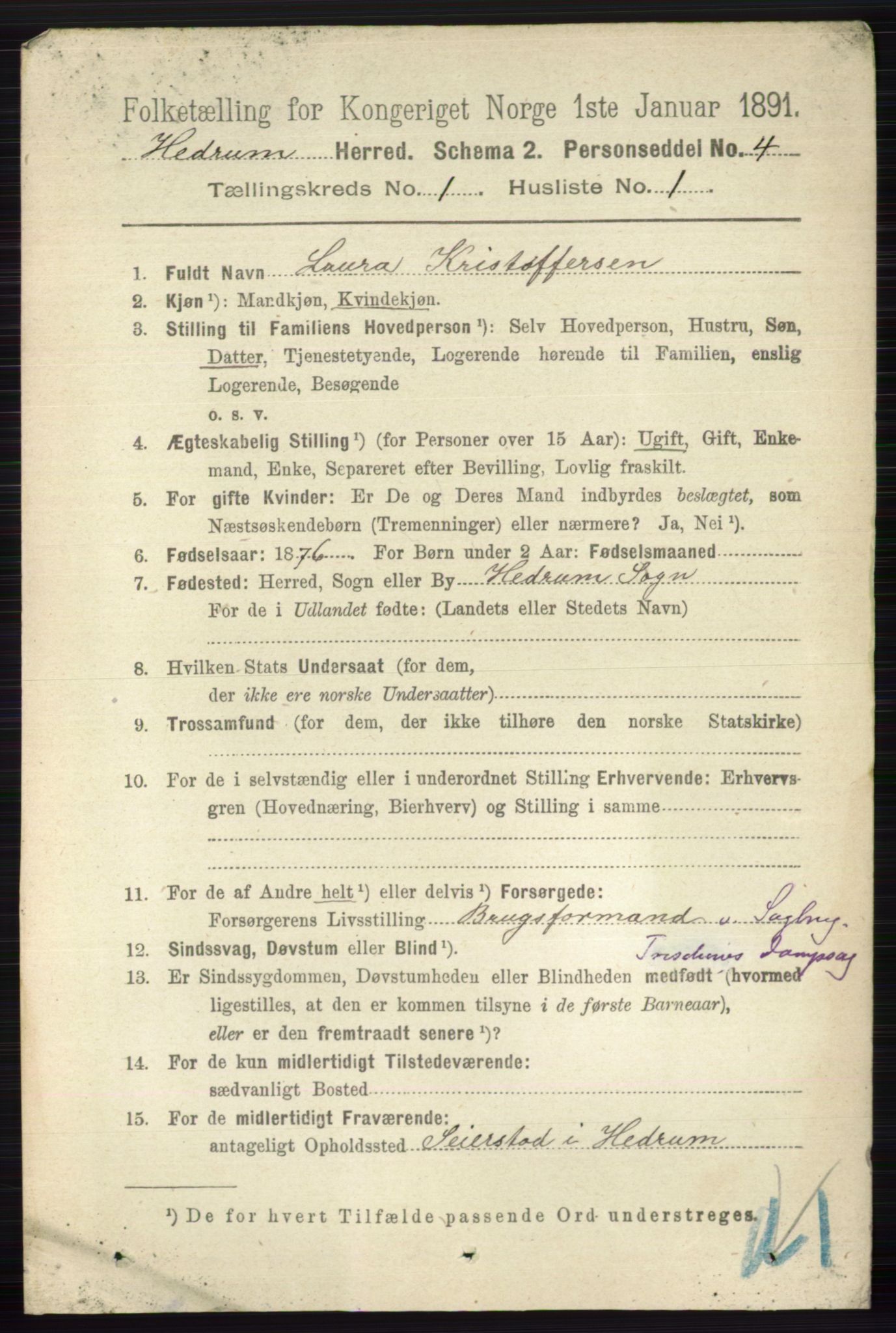 RA, 1891 census for 0727 Hedrum, 1891, p. 47