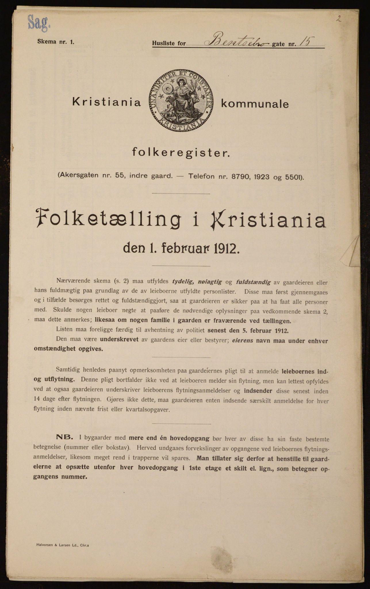 OBA, Municipal Census 1912 for Kristiania, 1912, p. 3464