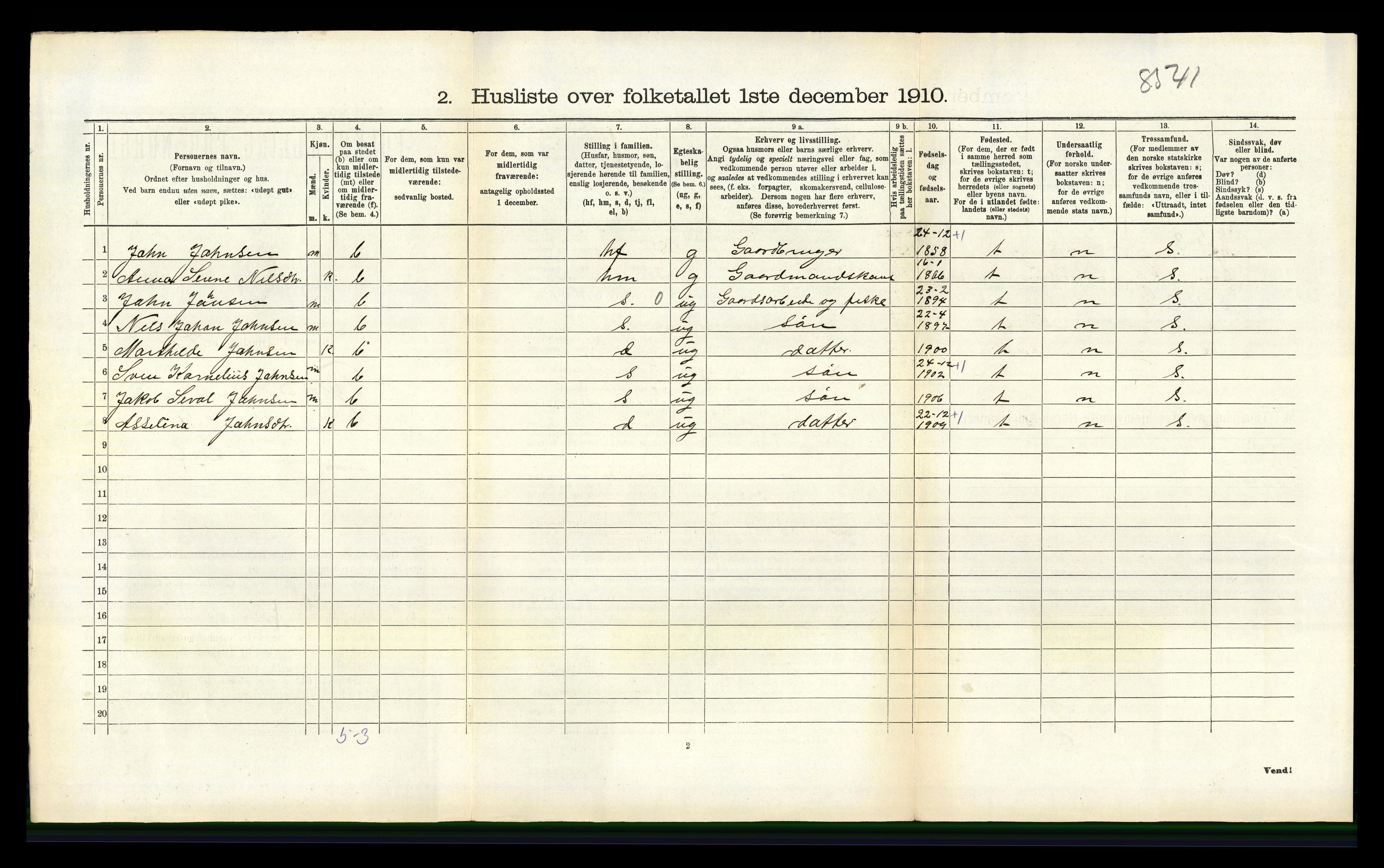 RA, 1910 census for Tysvær, 1910, p. 552