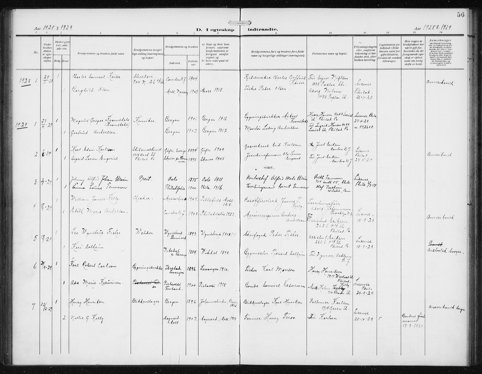Den norske sjømannsmisjon i utlandet/Philadelphia, SAB/SAB/PA-0113/H/Ha/L0001: Parish register (official) no. A 1, 1912-1931, p. 56