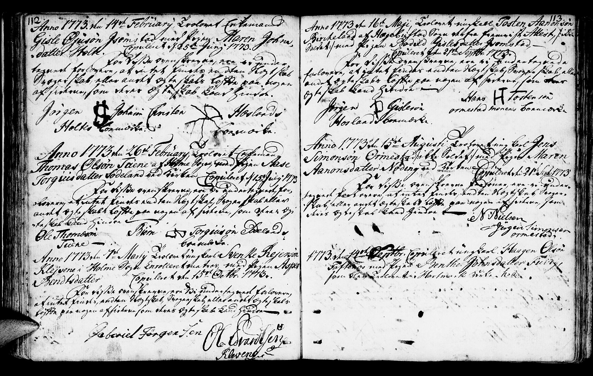 Mandal sokneprestkontor, SAK/1111-0030/F/Fa/Faa/L0006: Parish register (official) no. A 6, 1755-1783, p. 112-113