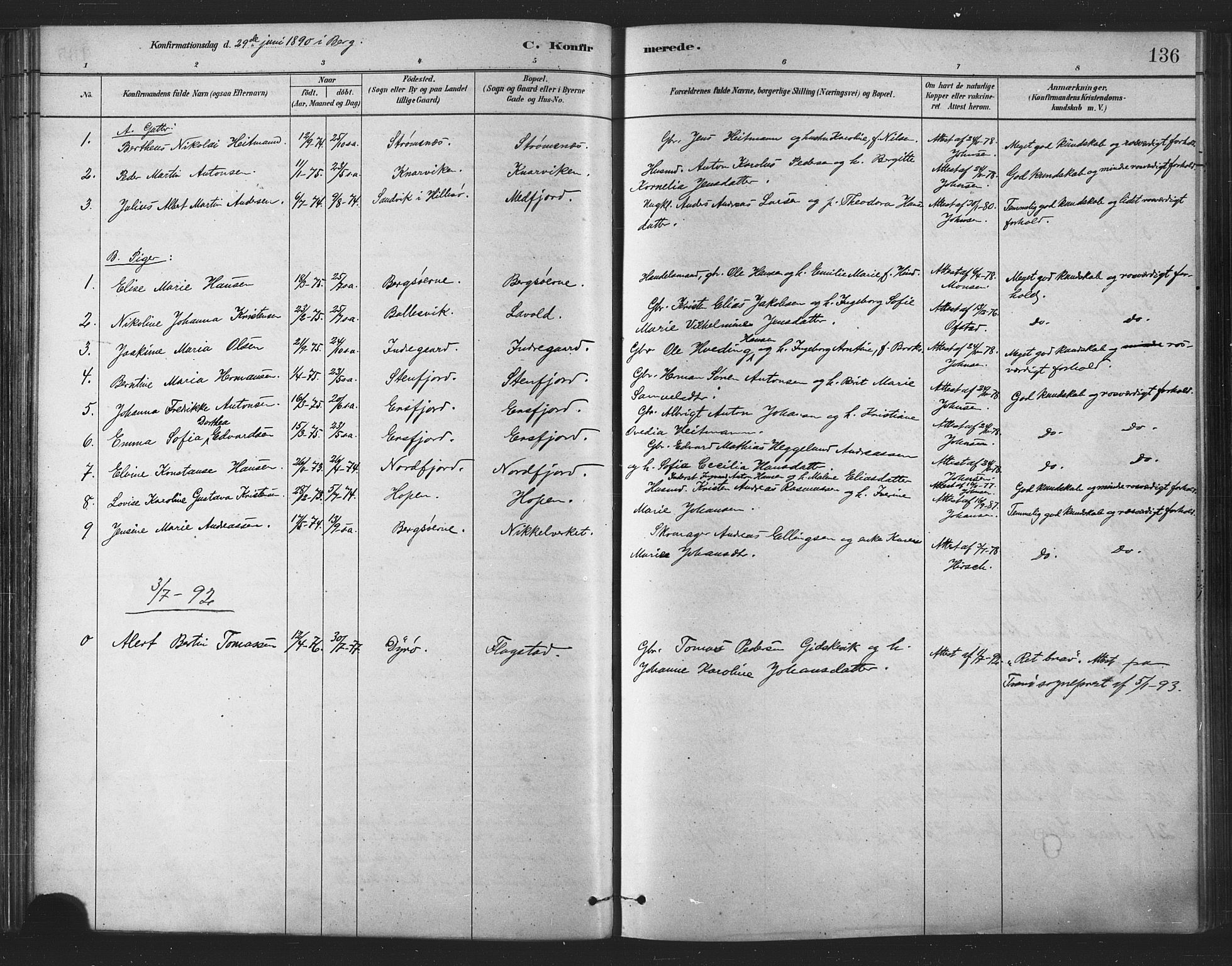 Berg sokneprestkontor, SATØ/S-1318/G/Ga/Gaa/L0004kirke: Parish register (official) no. 4, 1880-1894, p. 136