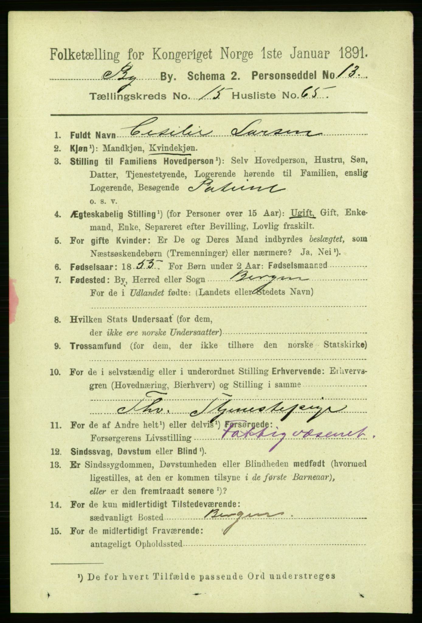 RA, 1891 Census for 1301 Bergen, 1891, p. 25026