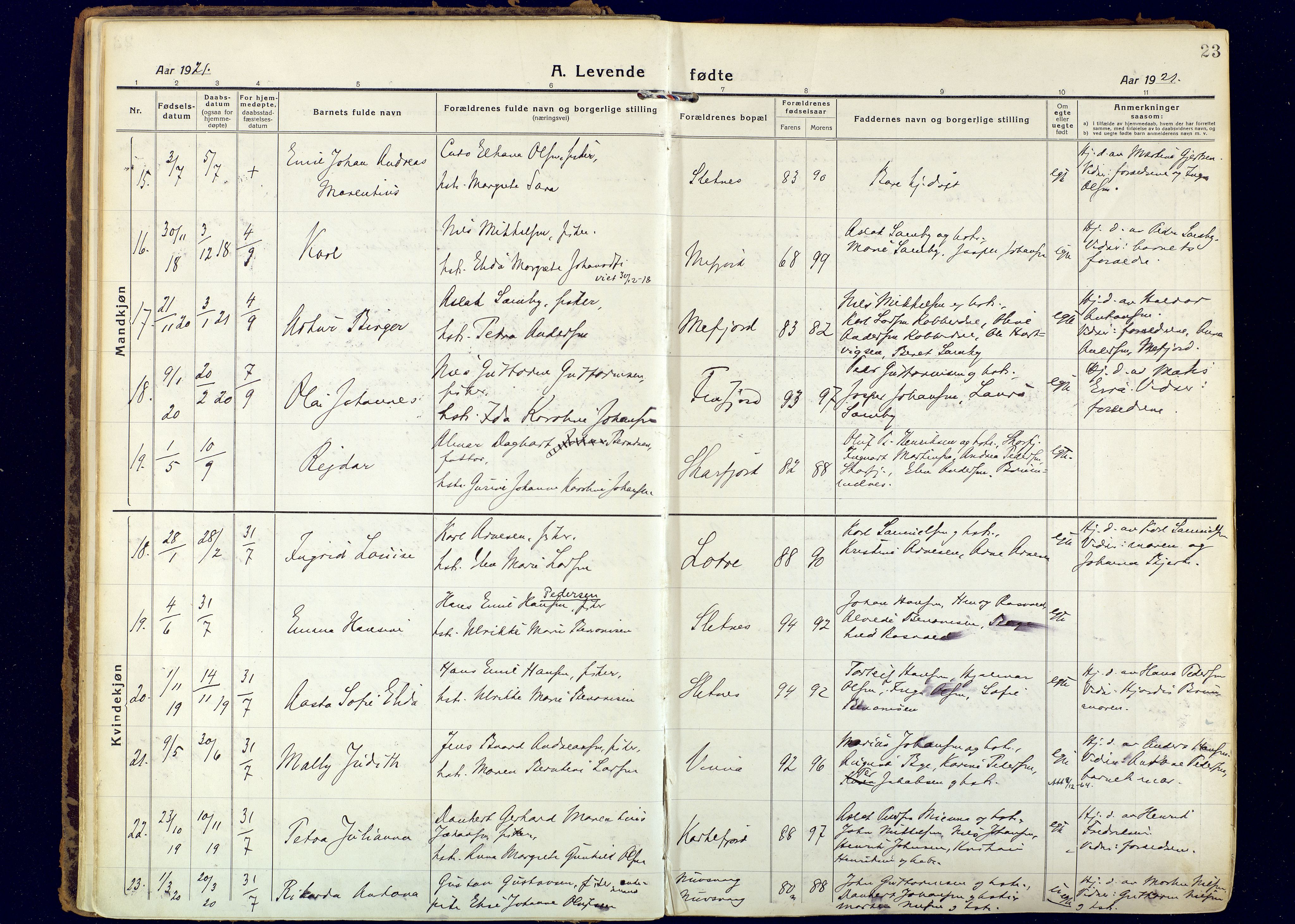 Hammerfest sokneprestkontor, AV/SATØ-S-1347/H/Ha/L0018.kirke: Parish register (official) no. 18, 1918-1933, p. 23