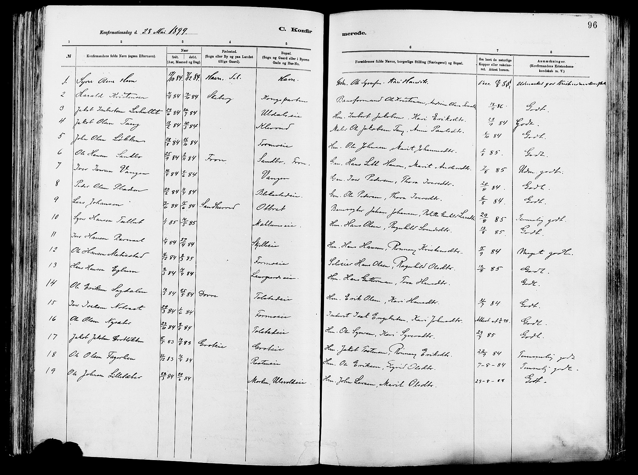 Vågå prestekontor, SAH/PREST-076/H/Ha/Haa/L0008: Parish register (official) no. 8, 1886-1904, p. 96