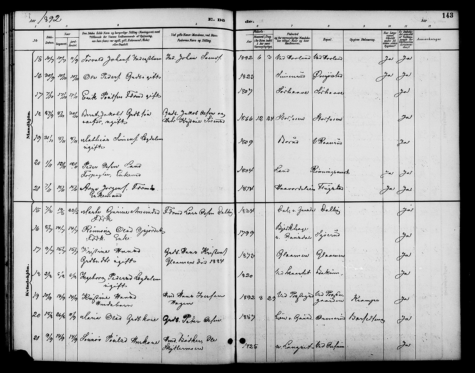 Fåberg prestekontor, AV/SAH-PREST-086/H/Ha/Hab/L0010: Parish register (copy) no. 10, 1892-1900, p. 143