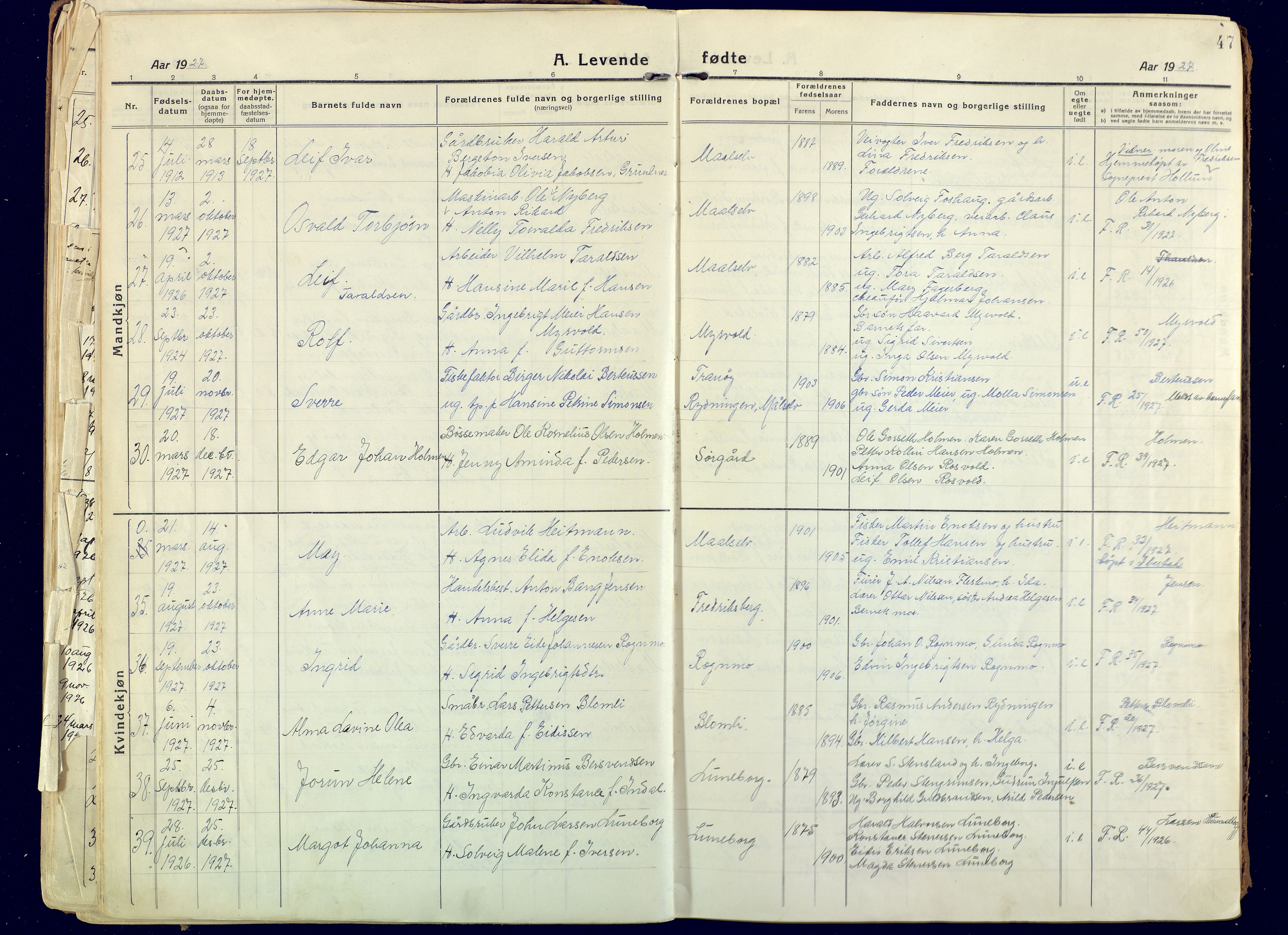 Målselv sokneprestembete, SATØ/S-1311/G/Ga/Gaa/L0014kirke: Parish register (official) no. 14, 1919-1932, p. 47