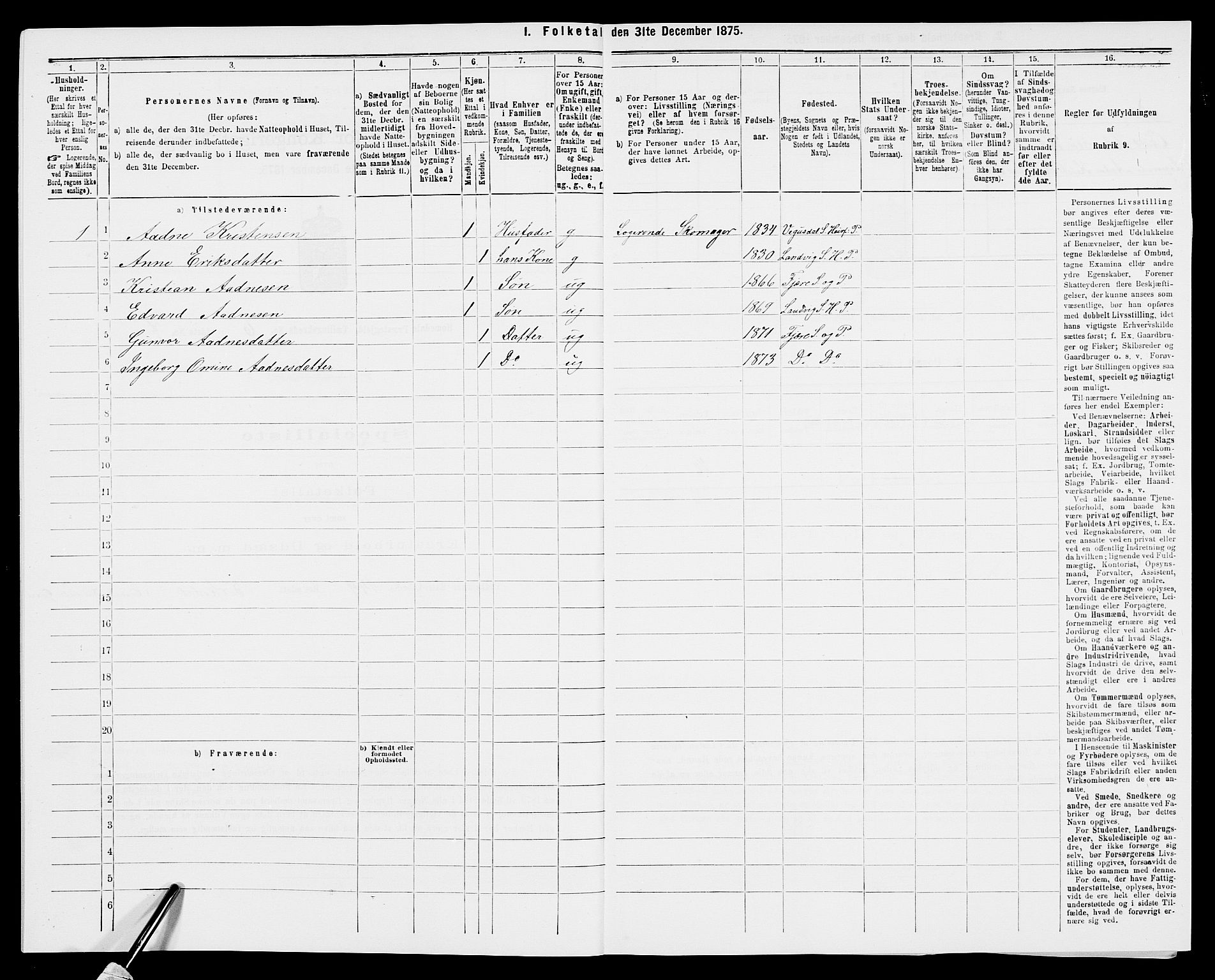 SAK, 1875 census for 0924P Homedal, 1875, p. 1051