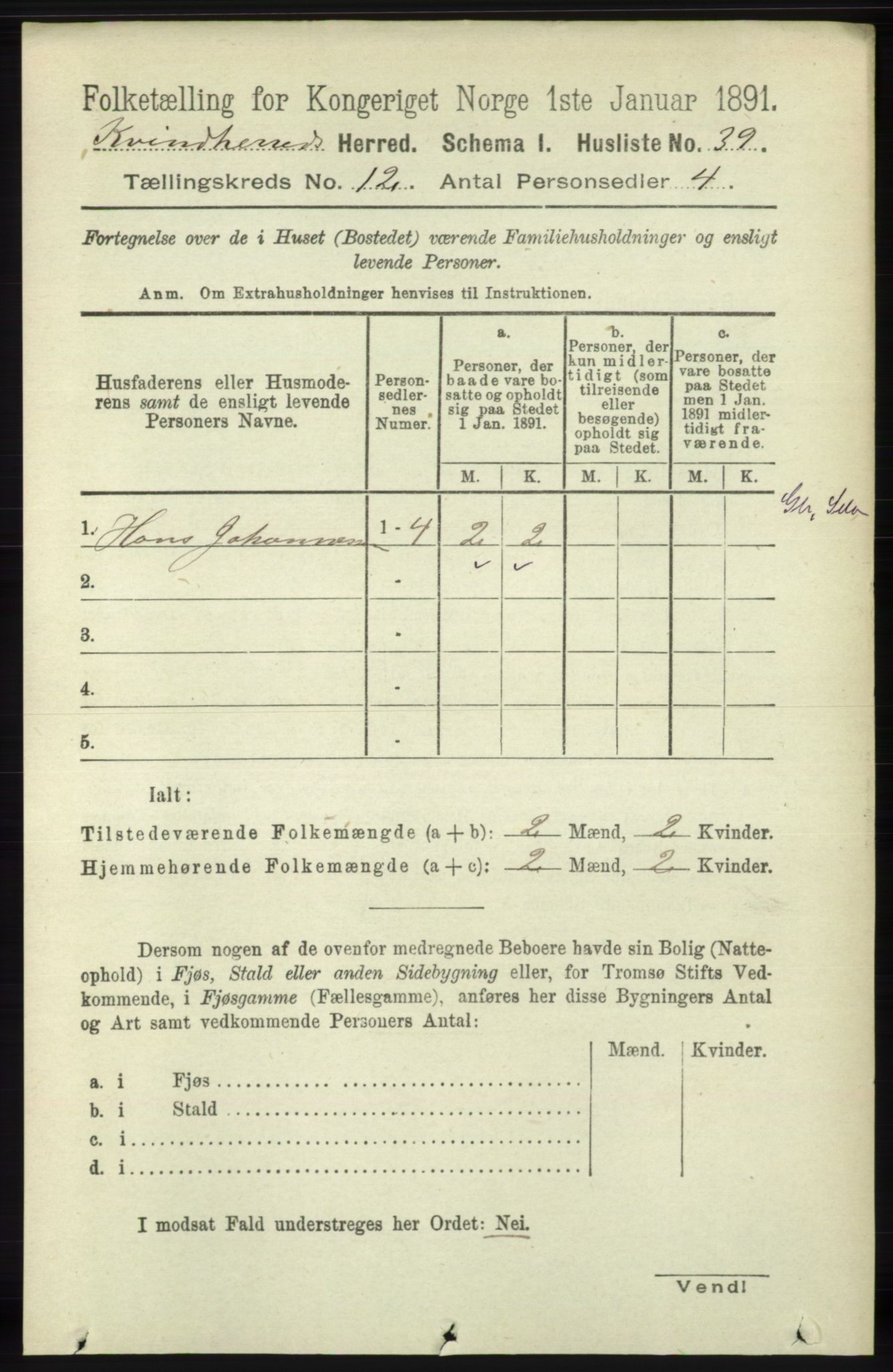 RA, 1891 census for 1224 Kvinnherad, 1891, p. 3958