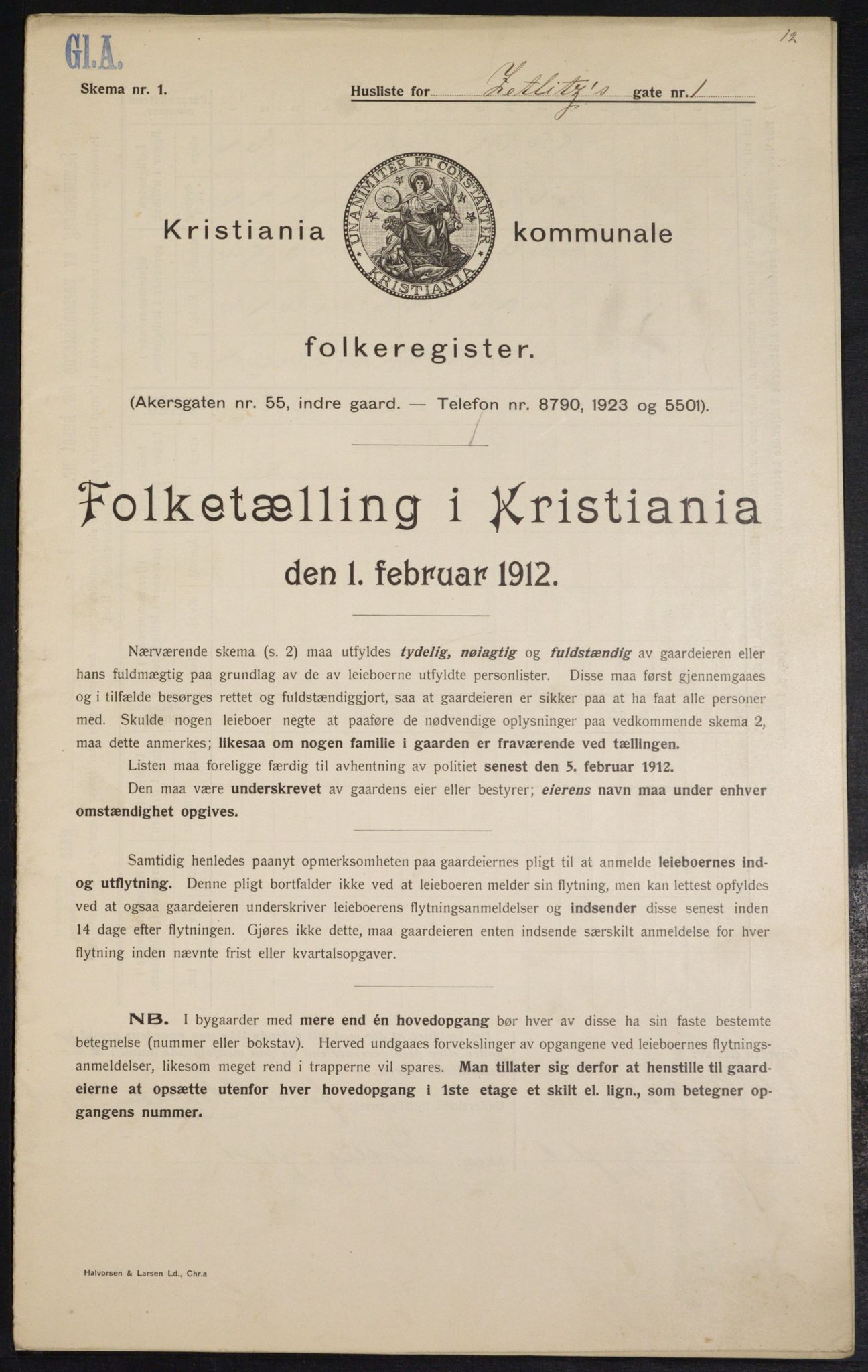 OBA, Municipal Census 1912 for Kristiania, 1912, p. 128576