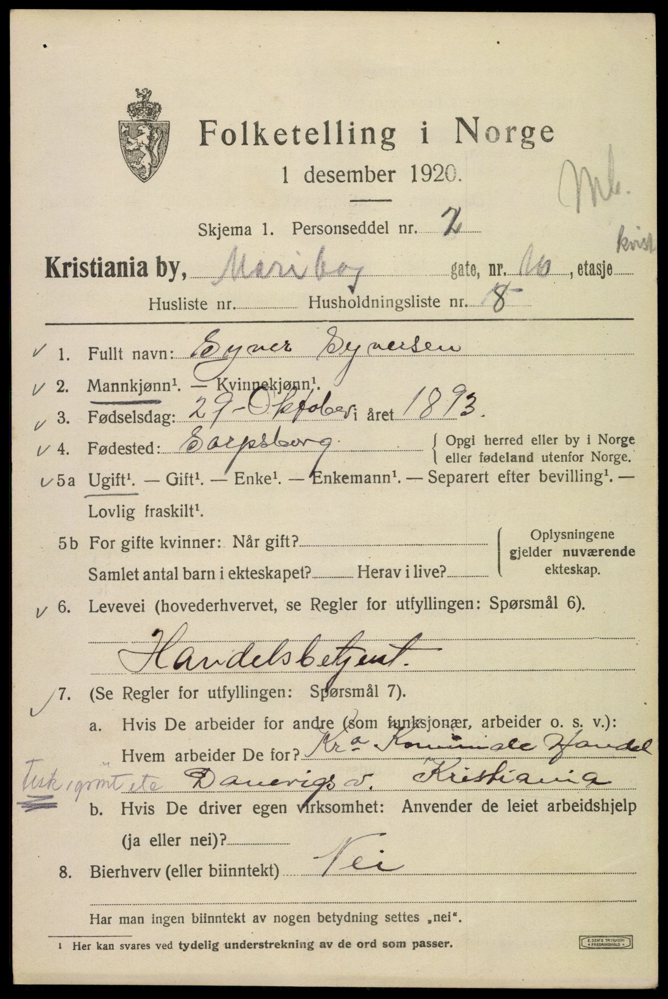 SAO, 1920 census for Kristiania, 1920, p. 376371