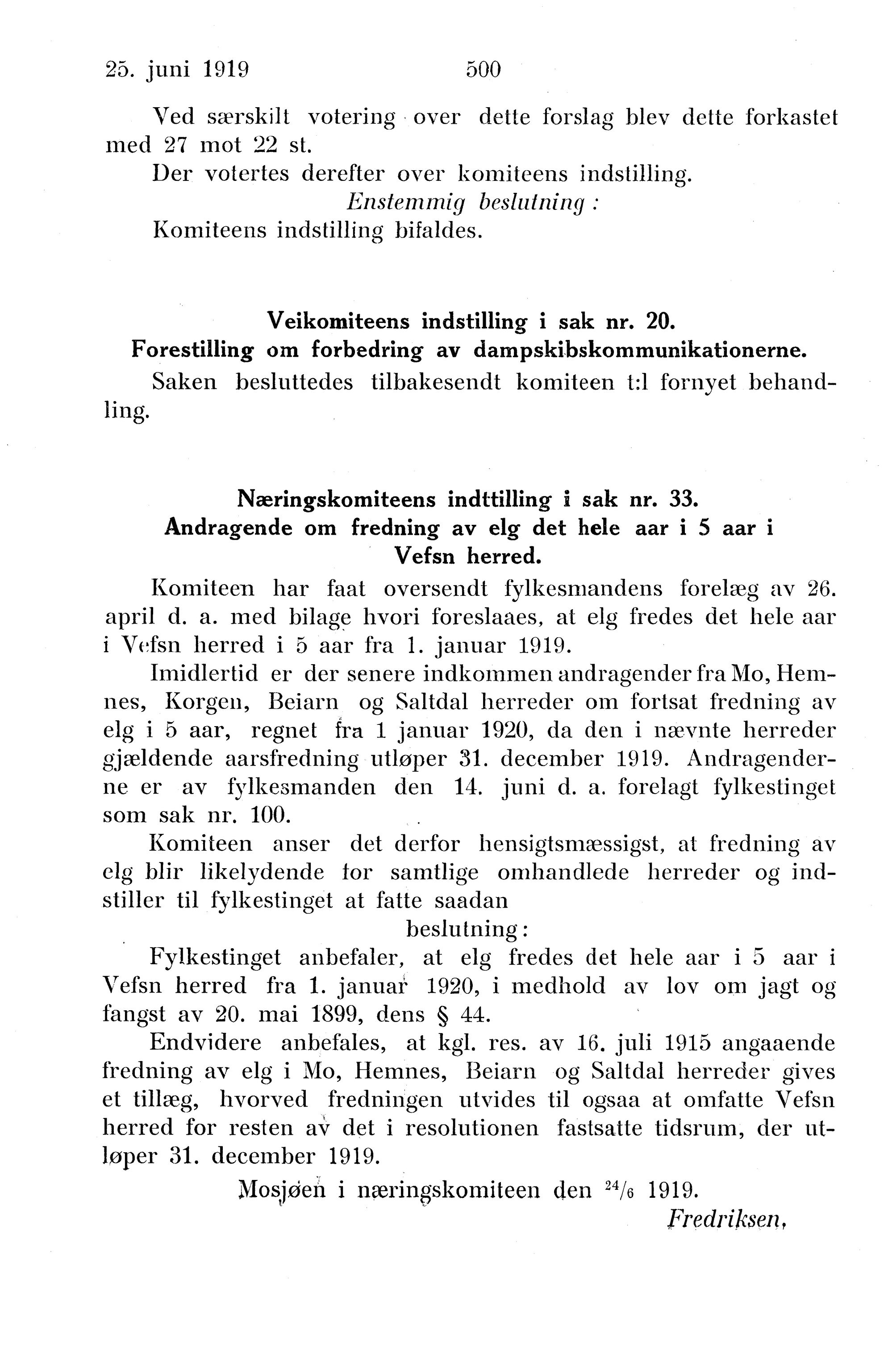 Nordland Fylkeskommune. Fylkestinget, AIN/NFK-17/176/A/Ac/L0042: Fylkestingsforhandlinger 1919, 1919