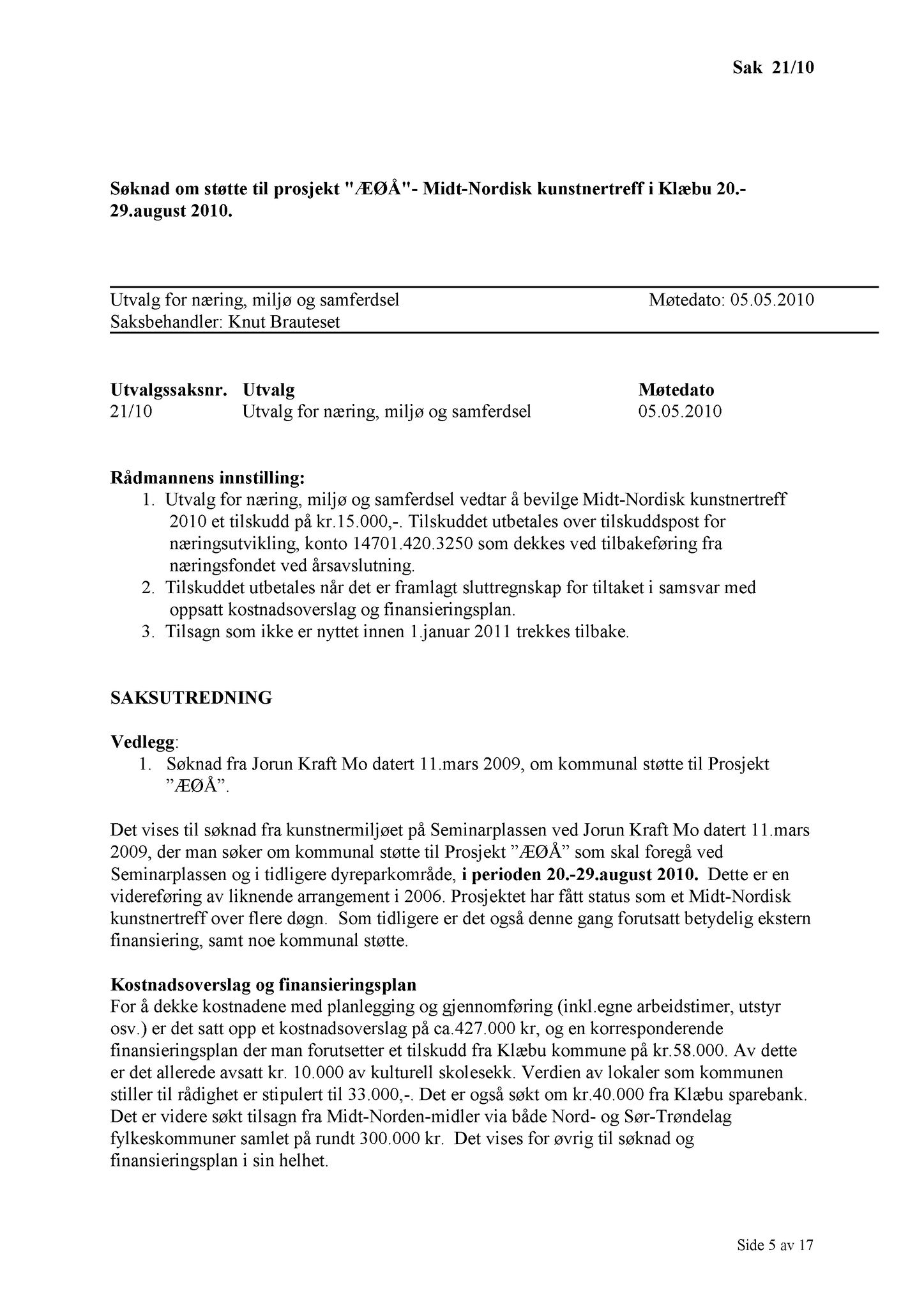 Klæbu Kommune, TRKO/KK/13-NMS/L003: Utvalg for næring, miljø og samferdsel, 2010, p. 63