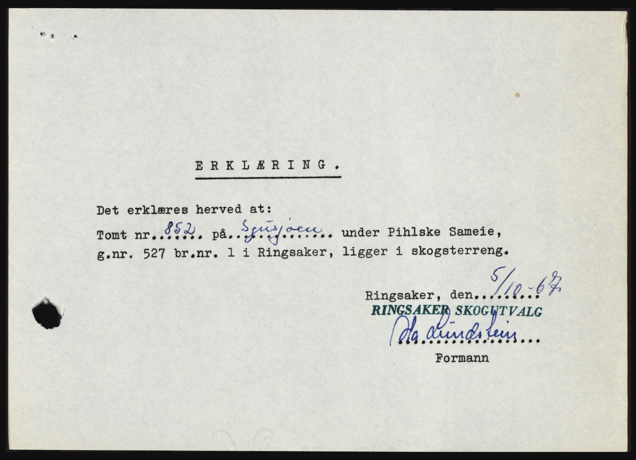 Nord-Hedmark sorenskriveri, AV/SAH-TING-012/H/Hc/L0027: Mortgage book no. 27, 1967-1968, Diary no: : 5907/1967