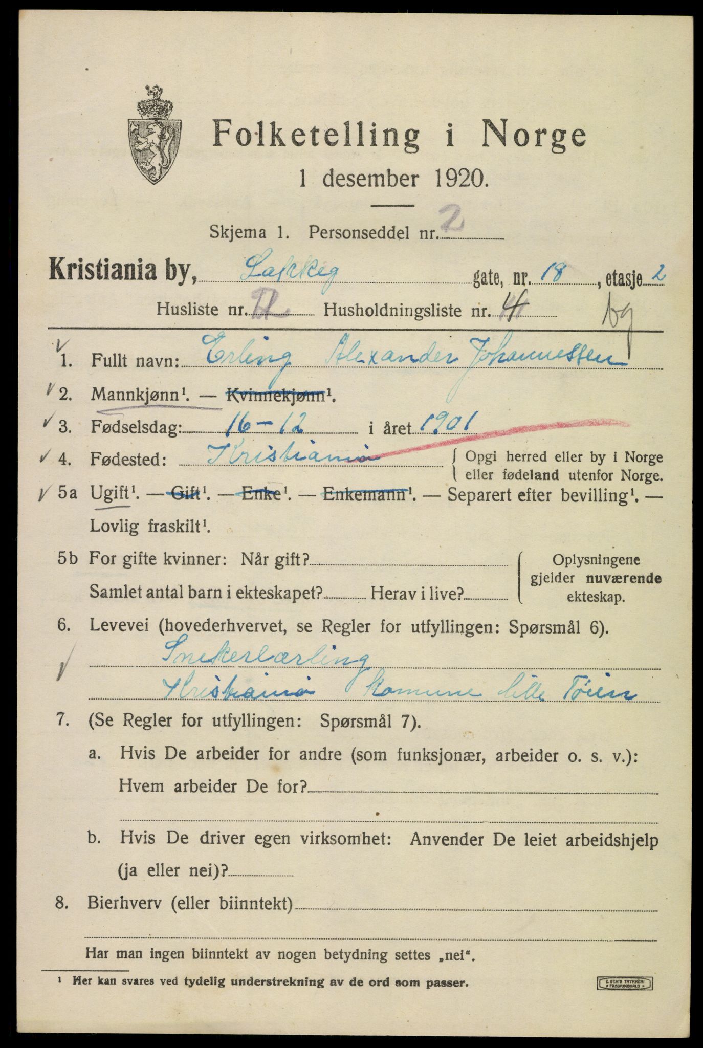 SAO, 1920 census for Kristiania, 1920, p. 355155