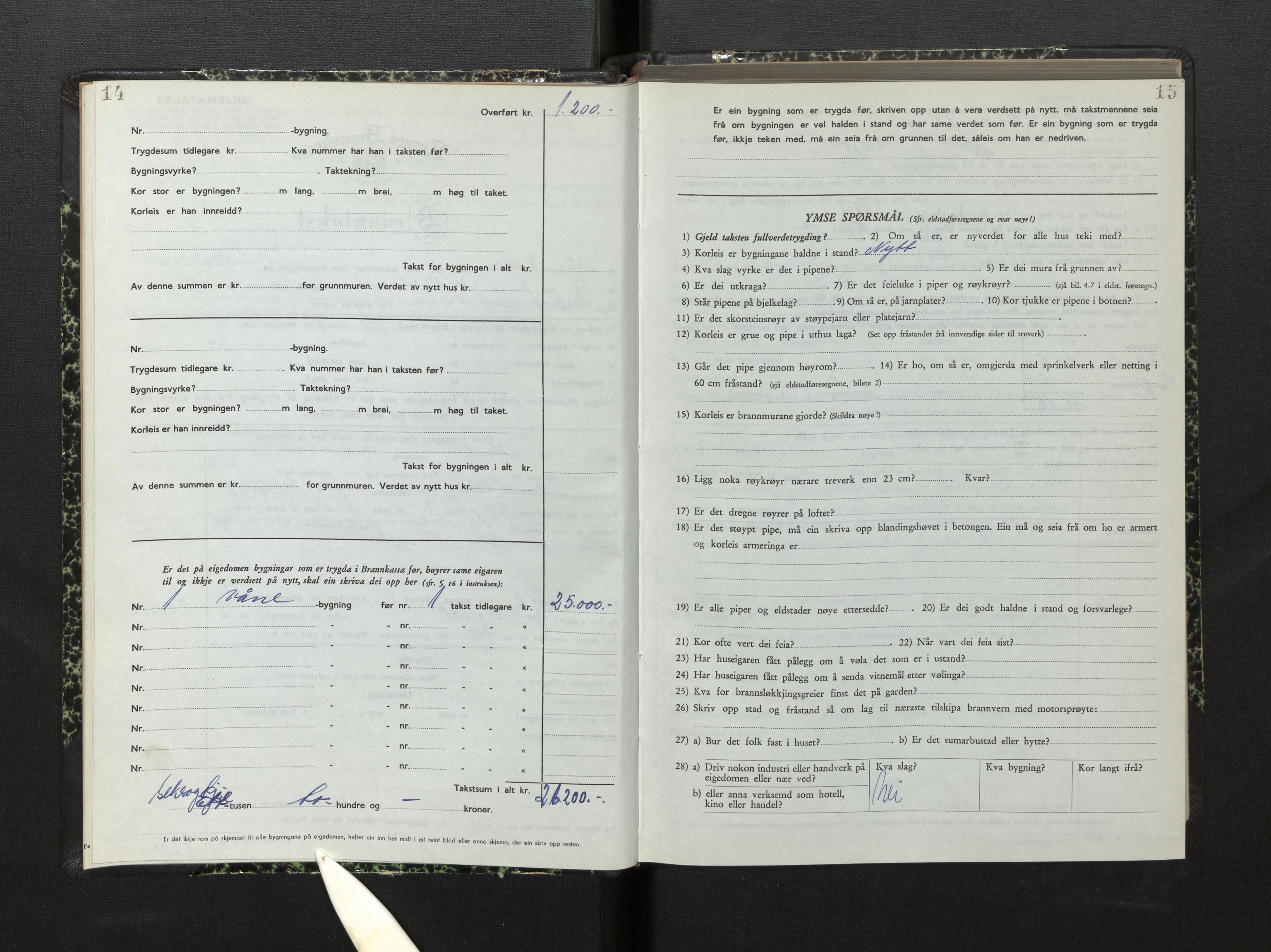 Lensmannen i Hyllestad, AV/SAB-A-28301/0012/L0005: Branntakstprotokoll, skjematakst, 1951-1955, p. 14-15