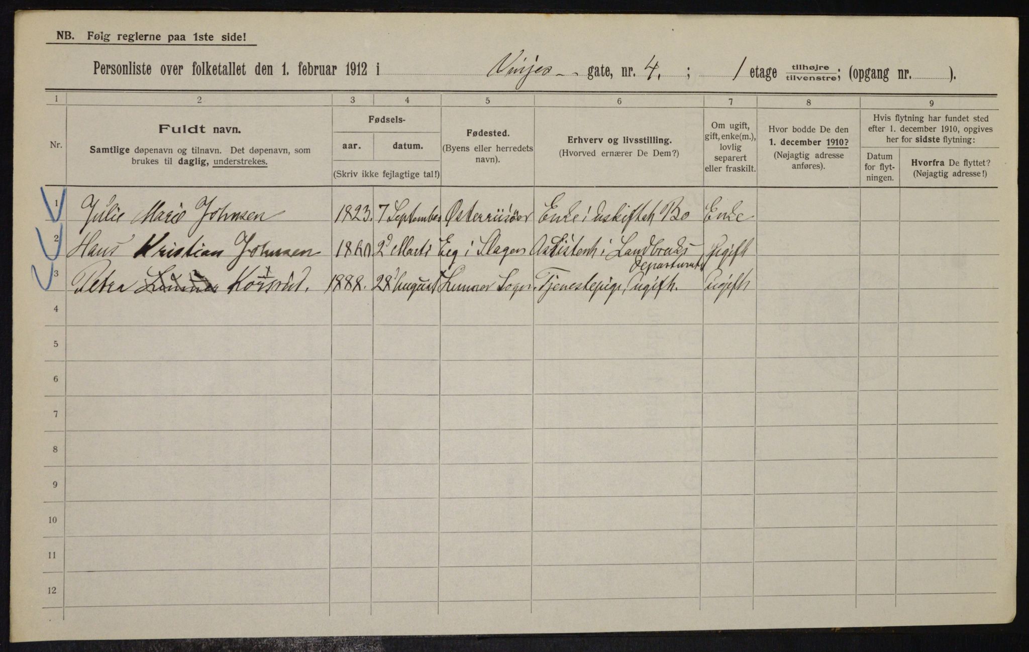 OBA, Municipal Census 1912 for Kristiania, 1912, p. 123686