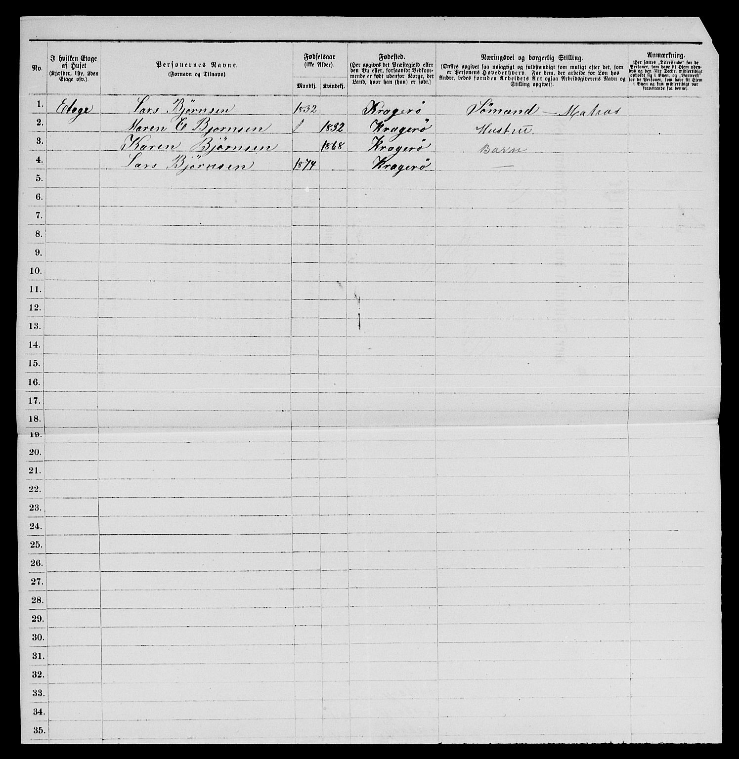 SAKO, 1885 census for 0801 Kragerø, 1885, p. 136