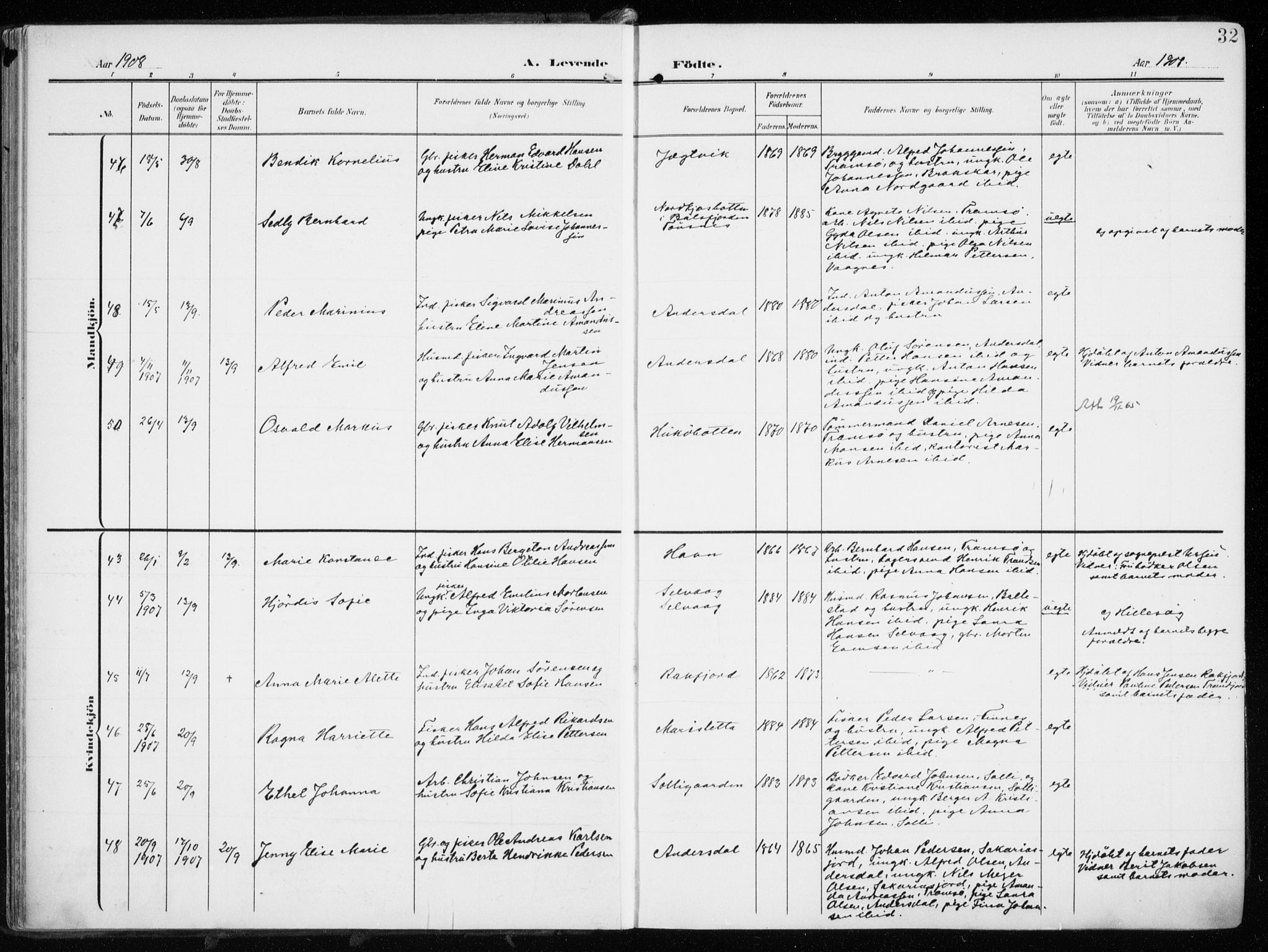 Tromsøysund sokneprestkontor, AV/SATØ-S-1304/G/Ga/L0007kirke: Parish register (official) no. 7, 1907-1914, p. 32