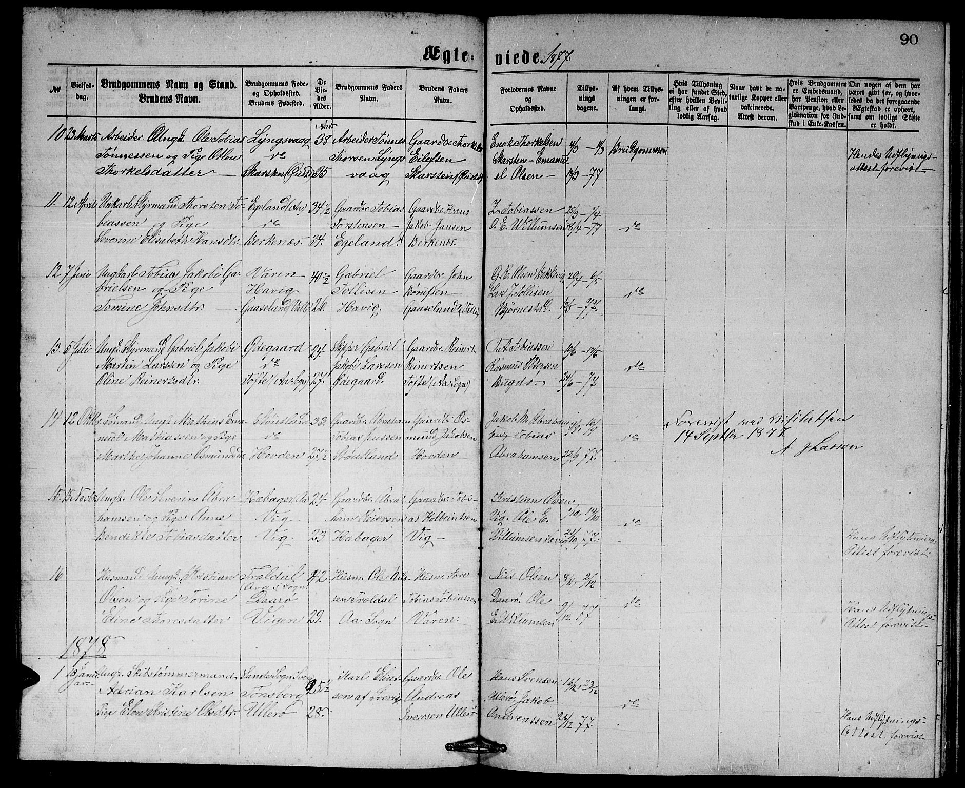Herad sokneprestkontor, SAK/1111-0018/F/Fb/Fbb/L0003: Parish register (copy) no. B 3, 1872-1889, p. 90