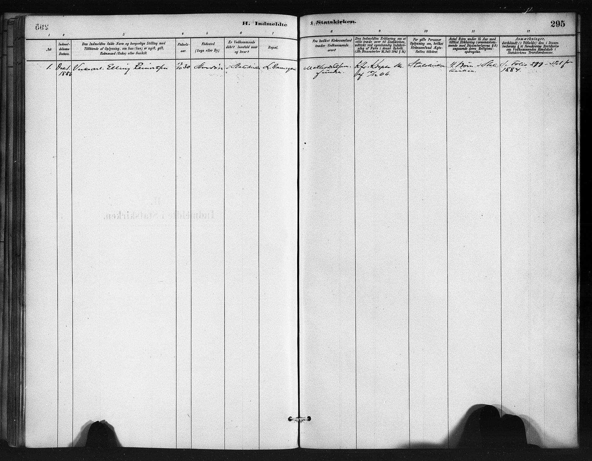 Askøy Sokneprestembete, SAB/A-74101/H/Ha/Haa/Haae/L0002: Parish register (official) no. E 2, 1878-1891, p. 295