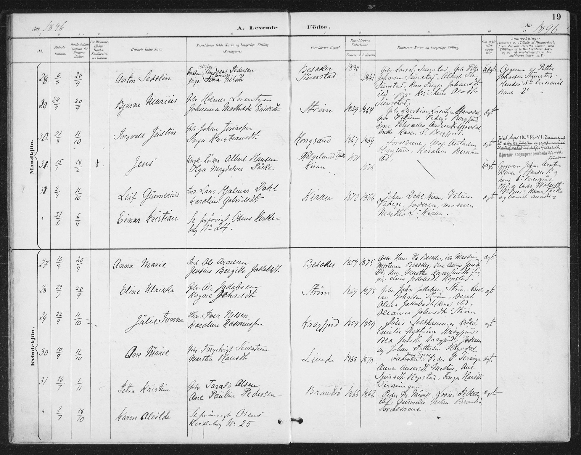 Ministerialprotokoller, klokkerbøker og fødselsregistre - Sør-Trøndelag, SAT/A-1456/657/L0708: Parish register (official) no. 657A09, 1894-1904, p. 19