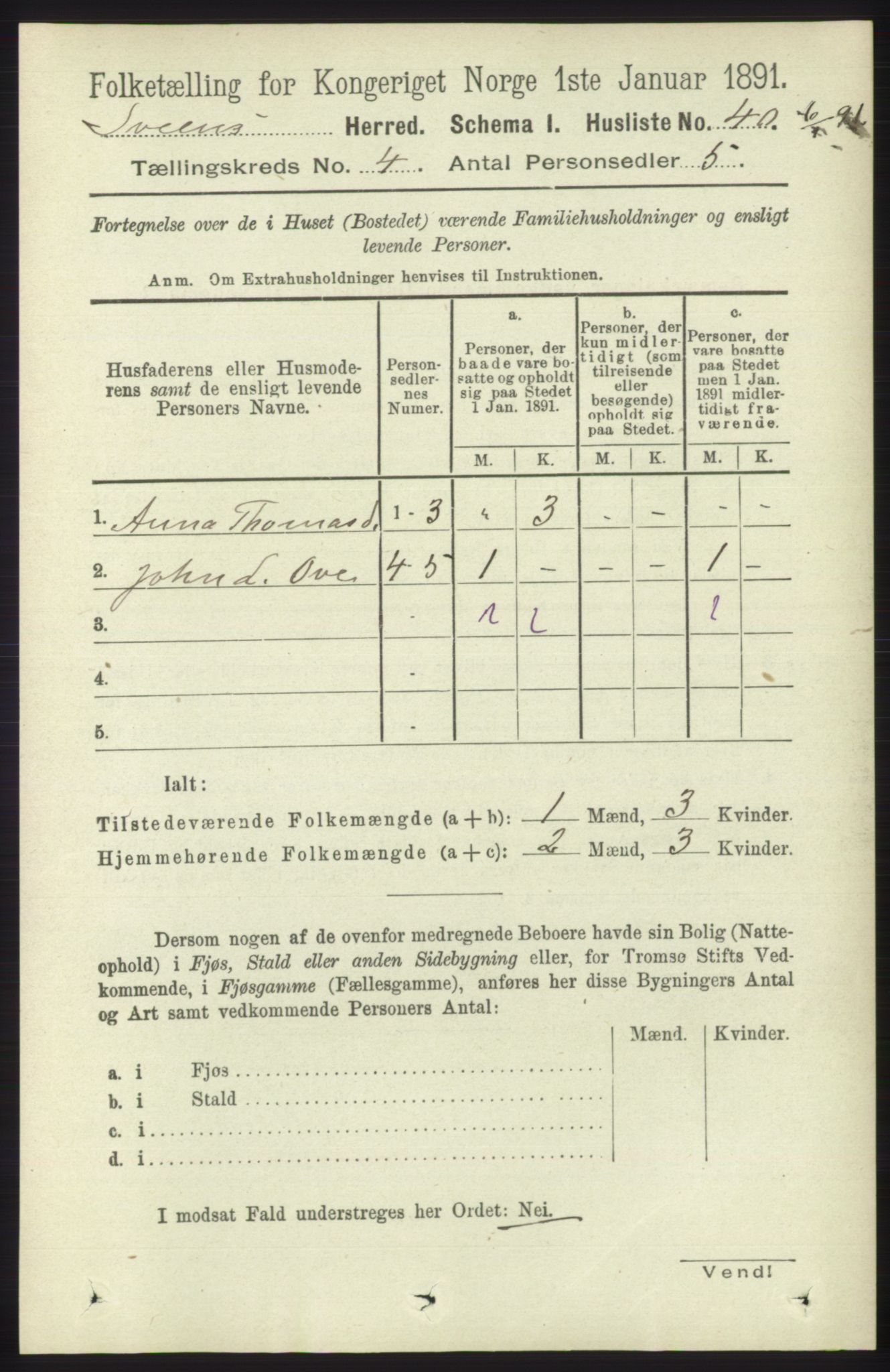 RA, 1891 census for 1216 Sveio, 1891, p. 1133