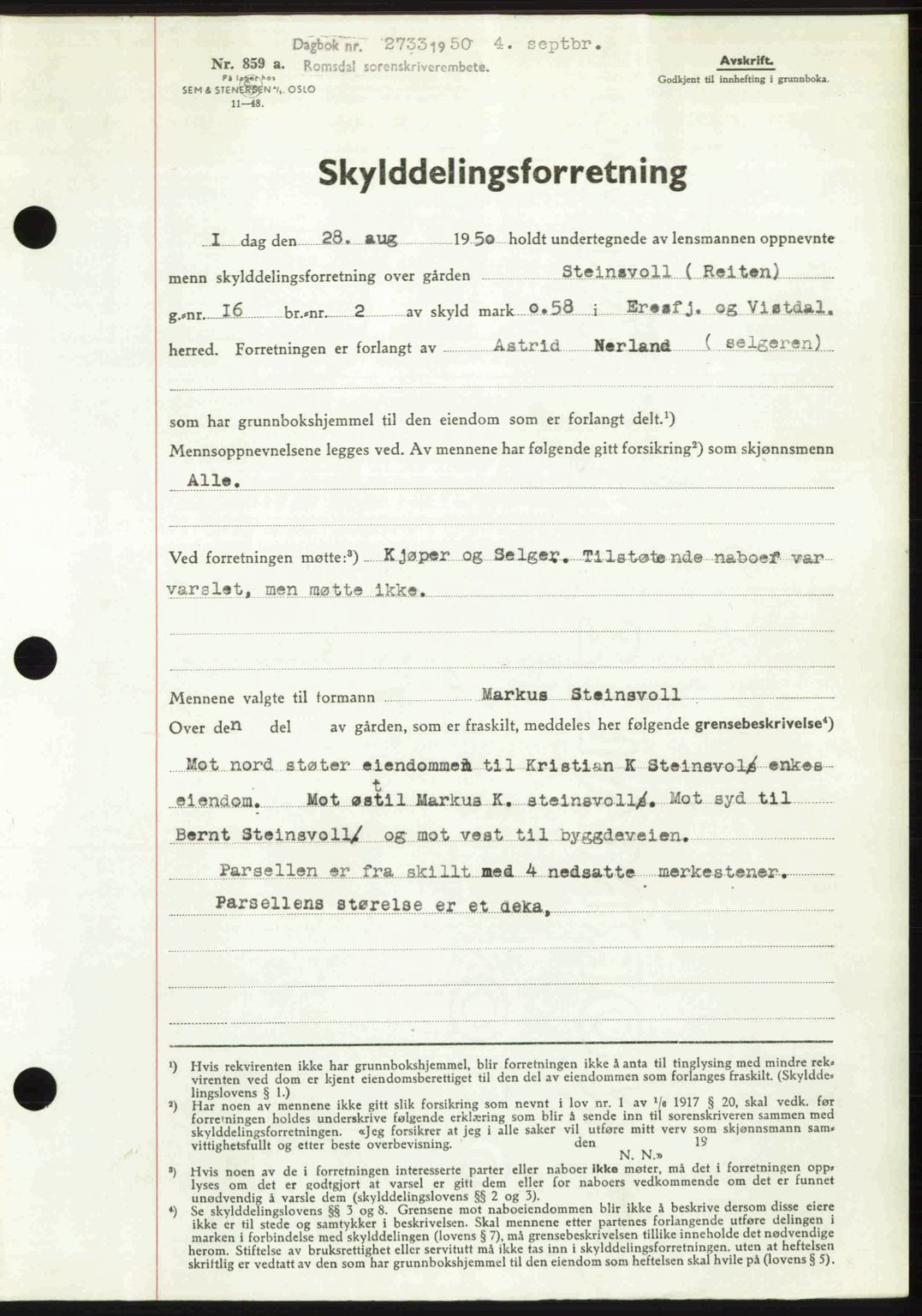 Romsdal sorenskriveri, SAT/A-4149/1/2/2C: Mortgage book no. A34, 1950-1950, Diary no: : 2733/1950