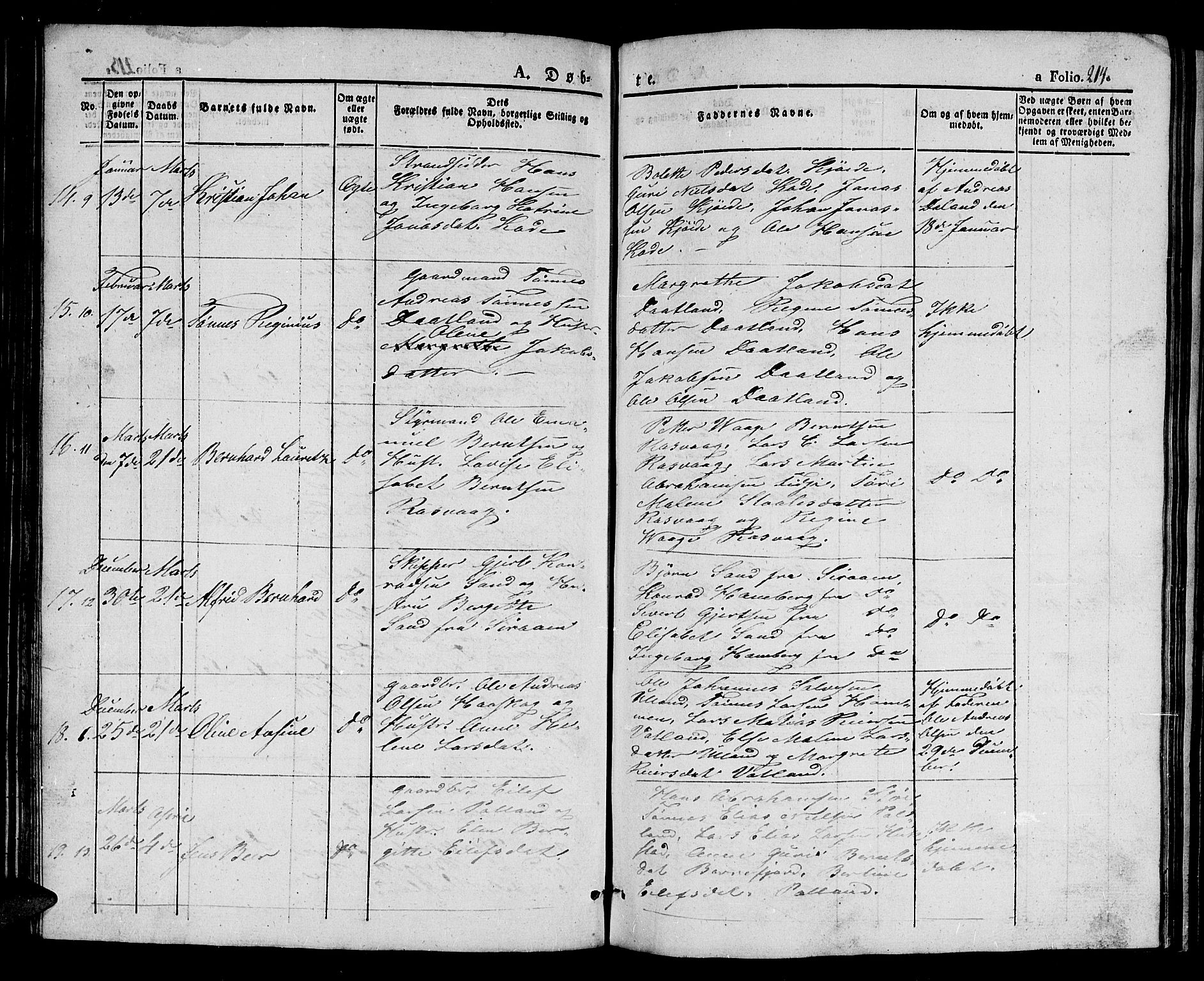 Flekkefjord sokneprestkontor, SAK/1111-0012/F/Fb/Fbb/L0002: Parish register (copy) no. B 2a, 1831-1866, p. 214