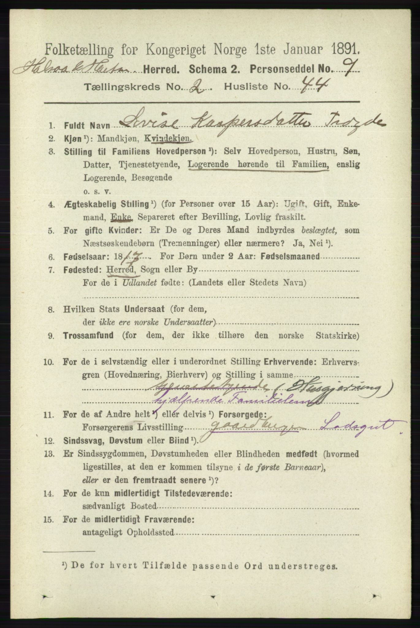 RA, 1891 census for 1019 Halse og Harkmark, 1891, p. 763