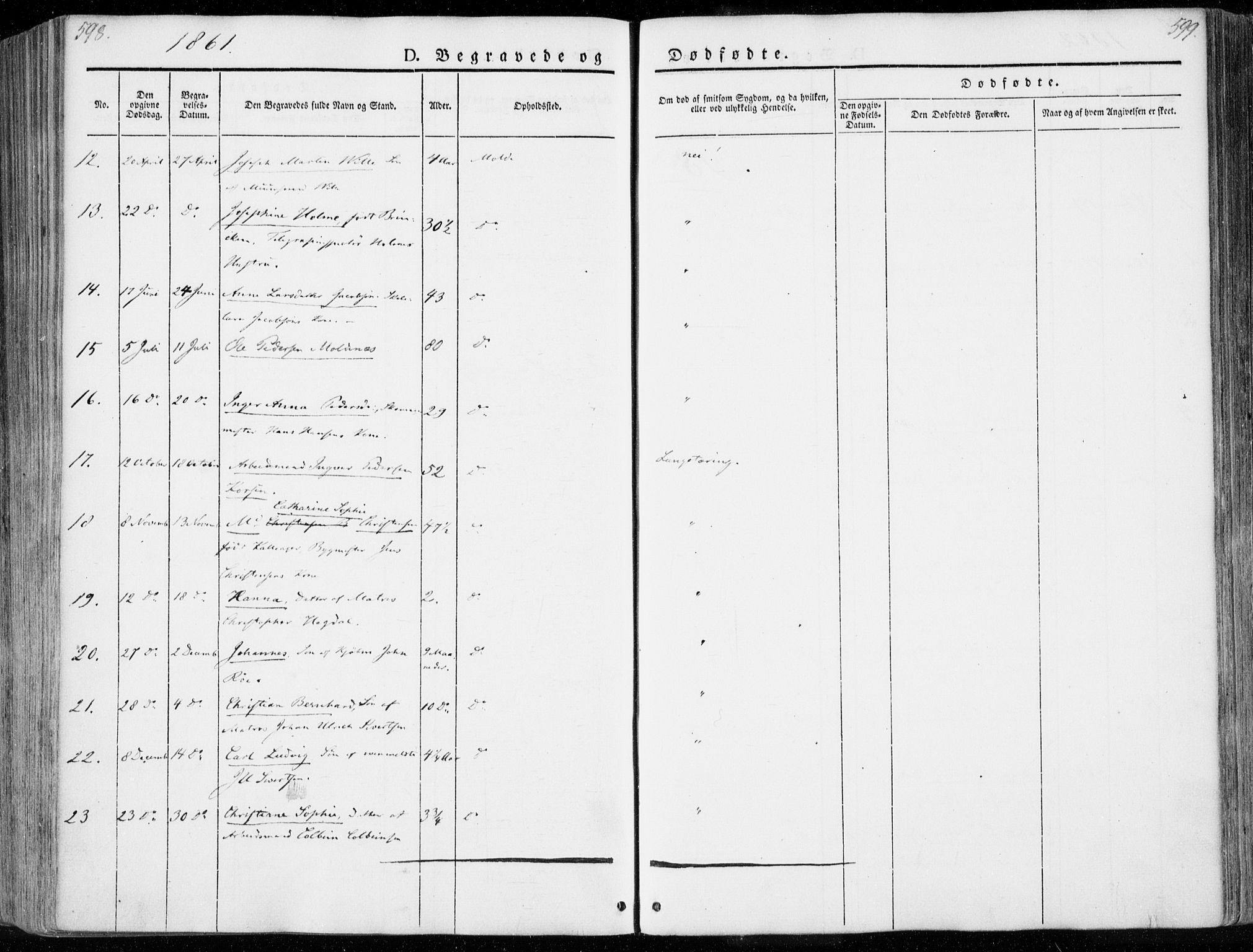 Ministerialprotokoller, klokkerbøker og fødselsregistre - Møre og Romsdal, SAT/A-1454/558/L0689: Parish register (official) no. 558A03, 1843-1872, p. 598-599