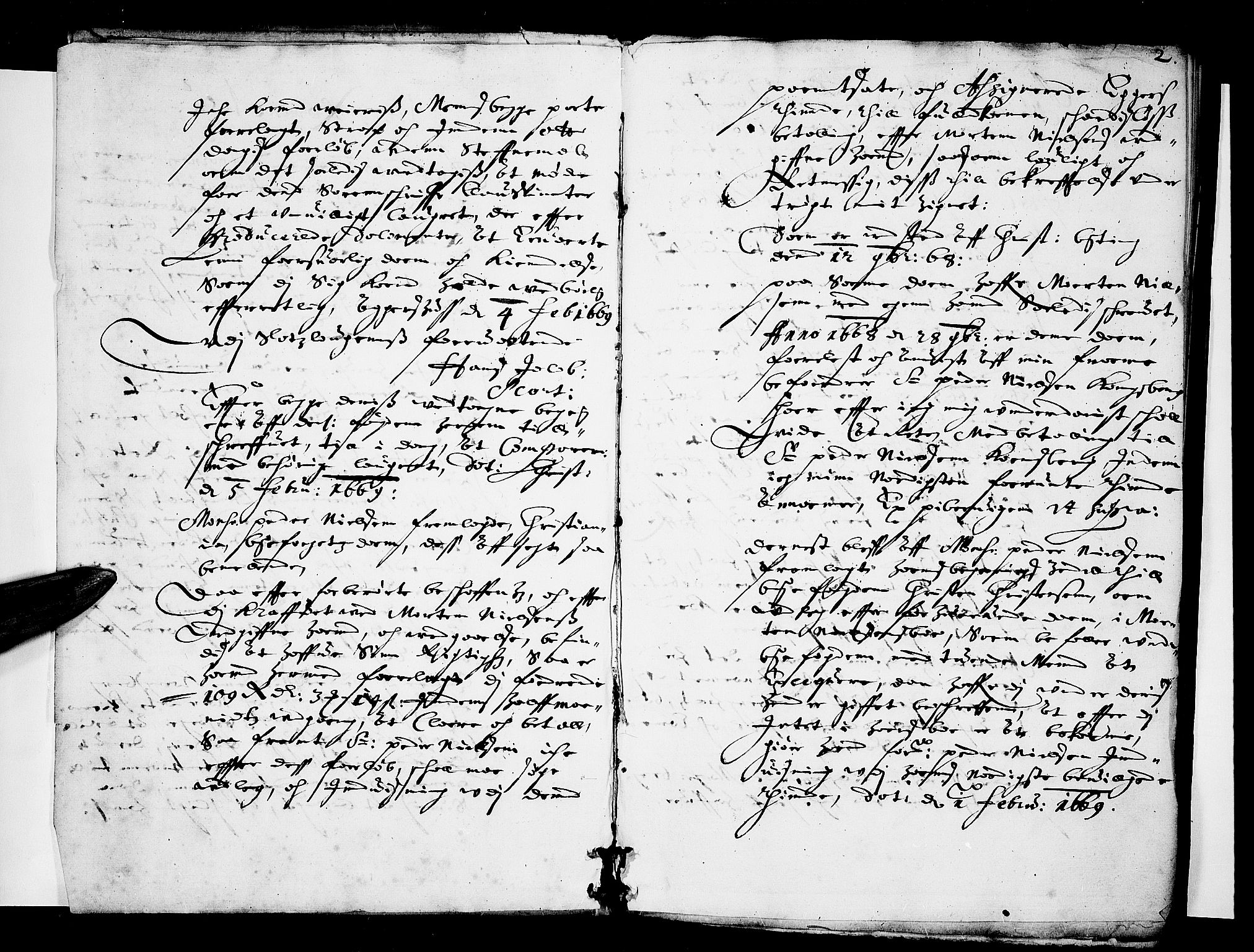Eiker, Modum og Sigdal sorenskriveri, SAKO/A-123/F/Fa/Faa/L0009: Tingbok, 1669, p. 1b-2a