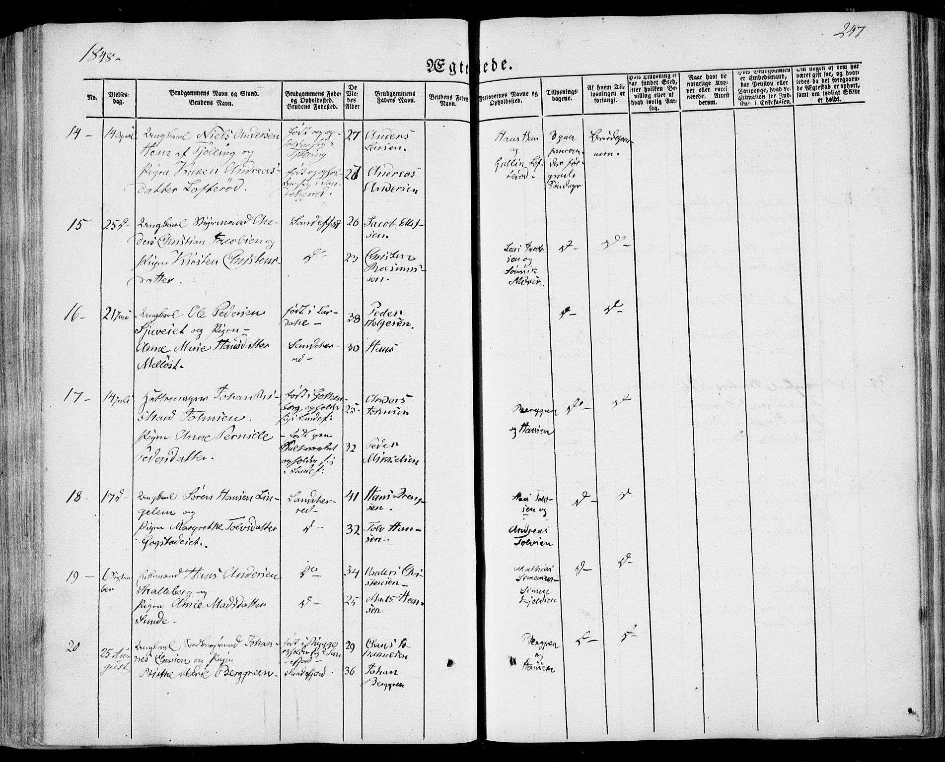 Sandar kirkebøker, AV/SAKO-A-243/F/Fa/L0006: Parish register (official) no. 6, 1847-1860, p. 247