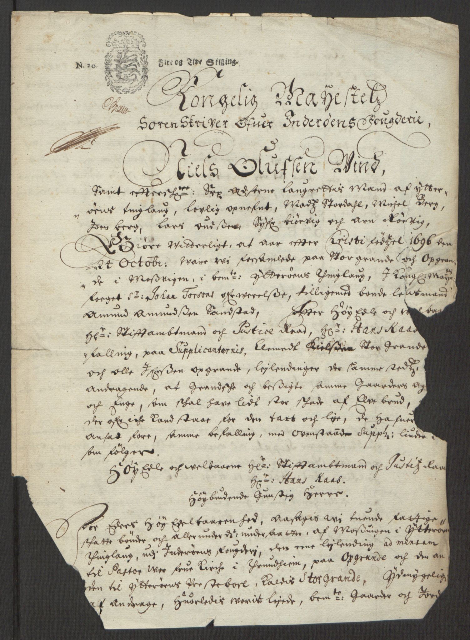 Rentekammeret inntil 1814, Reviderte regnskaper, Fogderegnskap, RA/EA-4092/R63/L4309: Fogderegnskap Inderøy, 1695-1697, p. 350