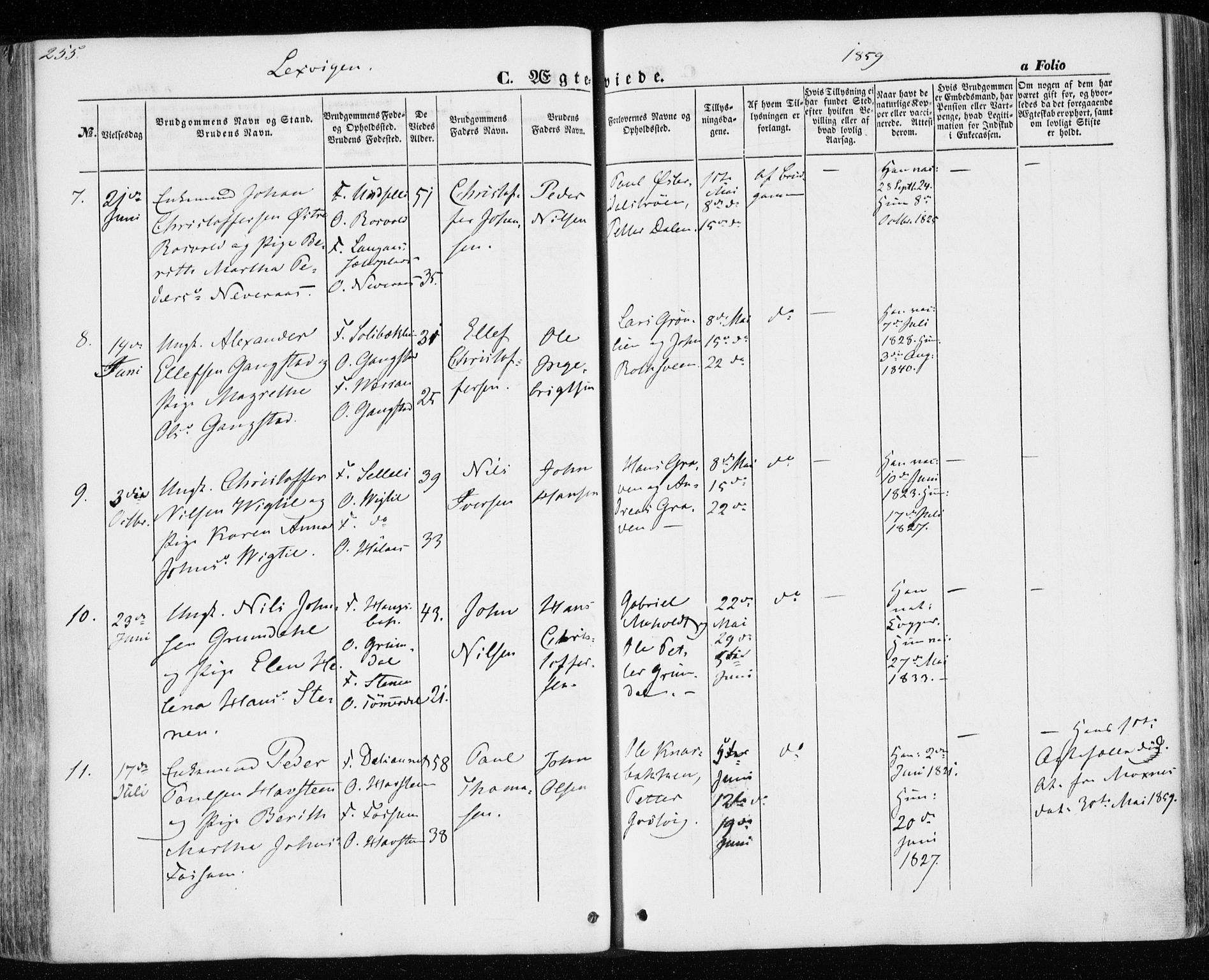 Ministerialprotokoller, klokkerbøker og fødselsregistre - Nord-Trøndelag, SAT/A-1458/701/L0008: Parish register (official) no. 701A08 /1, 1854-1863, p. 255