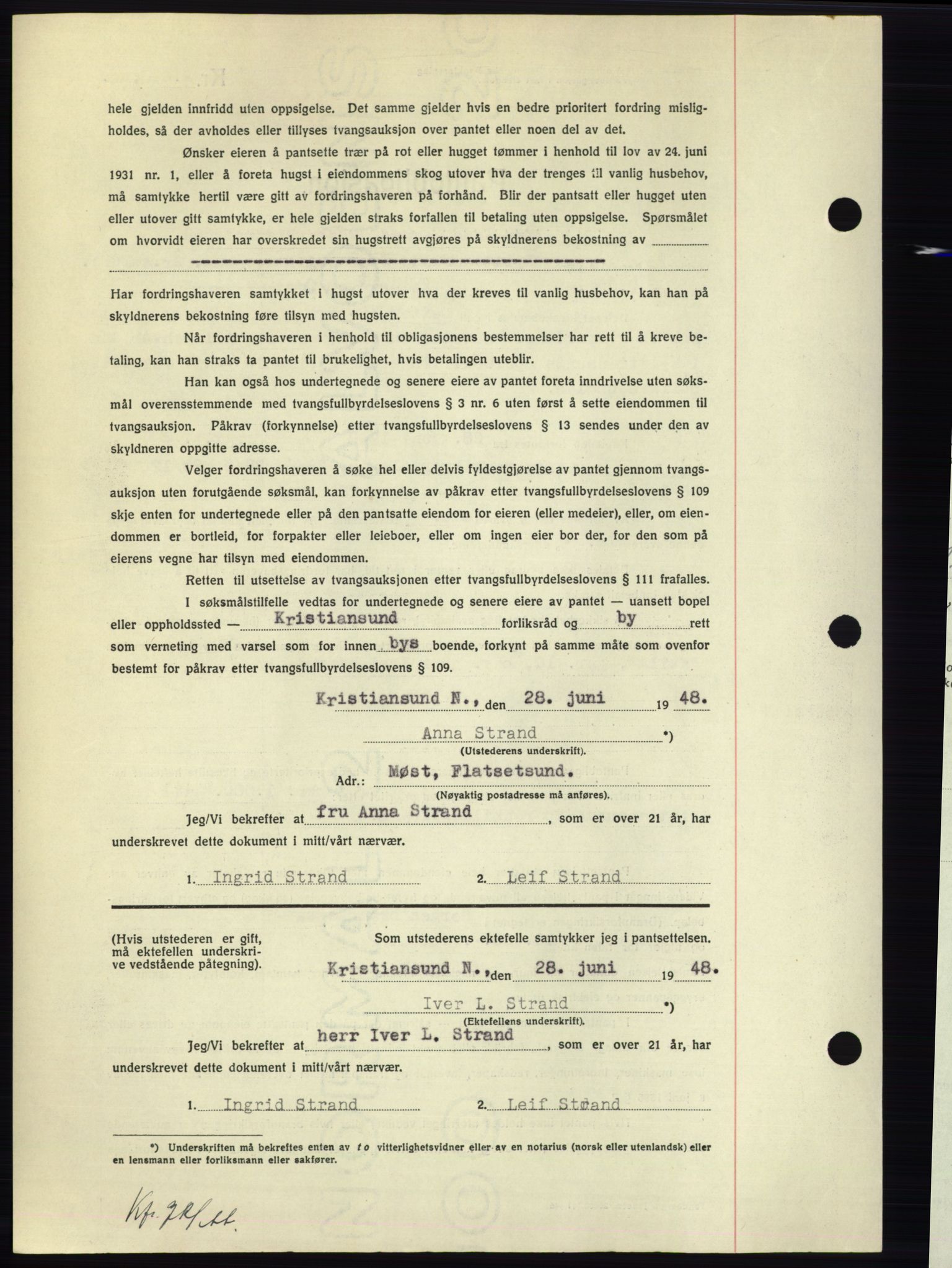 Nordmøre sorenskriveri, AV/SAT-A-4132/1/2/2Ca: Mortgage book no. B99, 1948-1948, Diary no: : 1903/1948