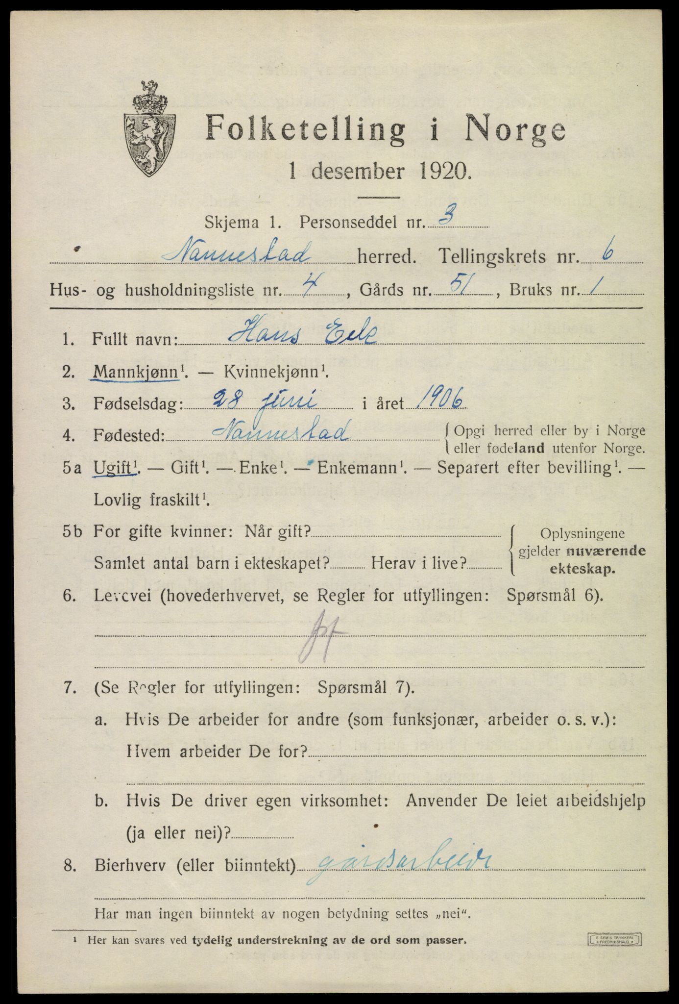 SAO, 1920 census for Nannestad, 1920, p. 7598