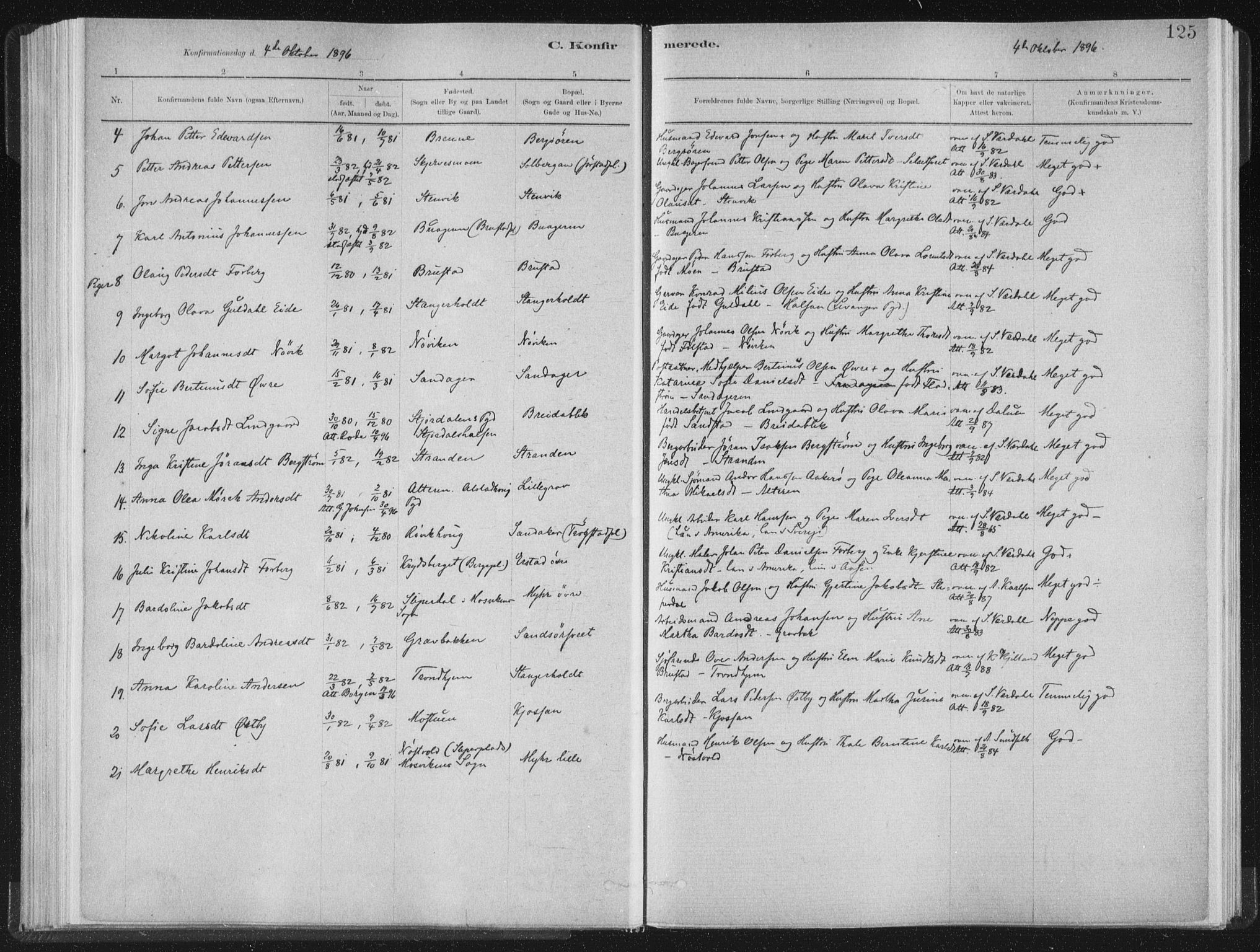 Ministerialprotokoller, klokkerbøker og fødselsregistre - Nord-Trøndelag, SAT/A-1458/722/L0220: Parish register (official) no. 722A07, 1881-1908, p. 125