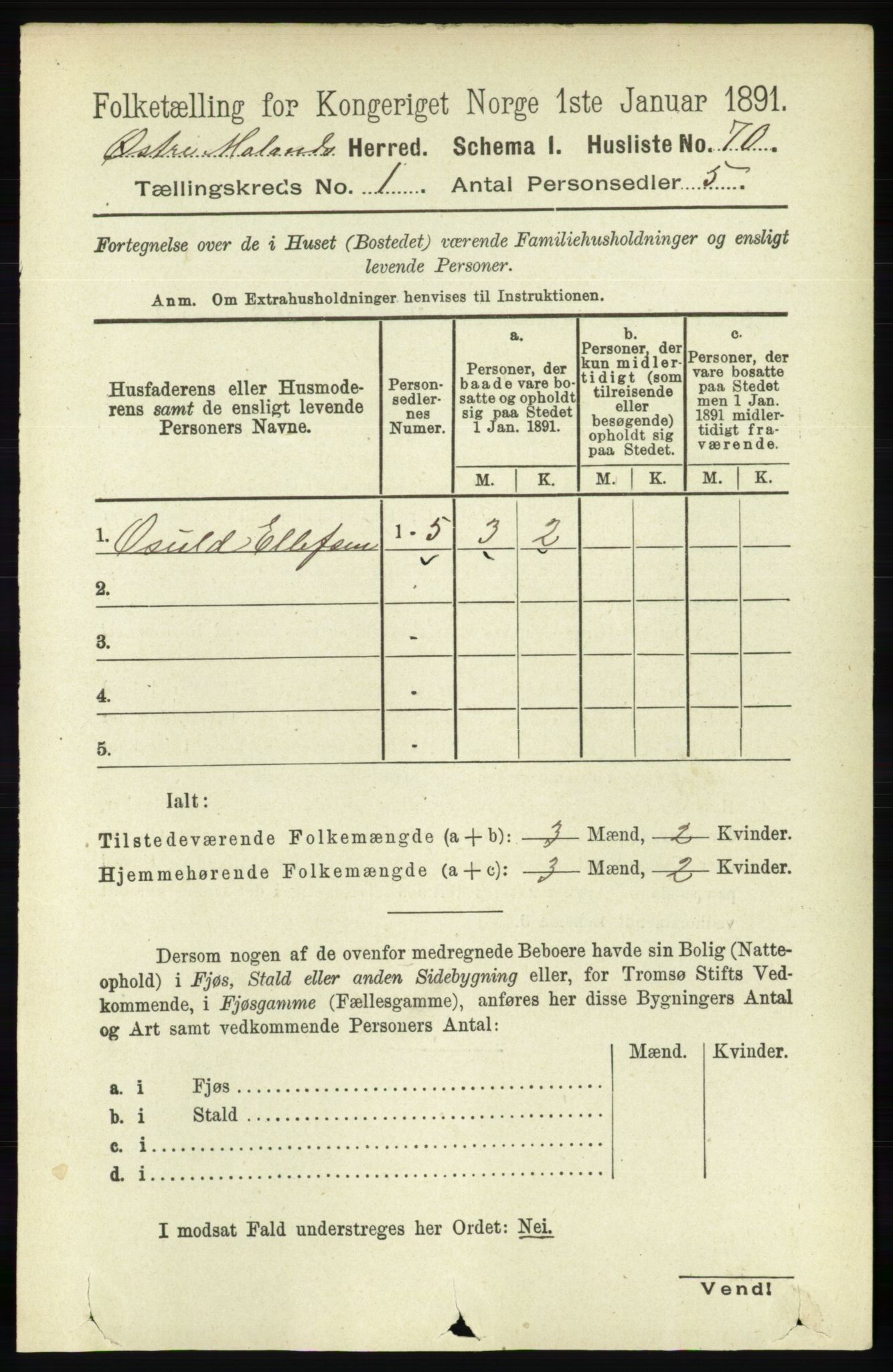 RA, 1891 census for 0918 Austre Moland, 1891, p. 90