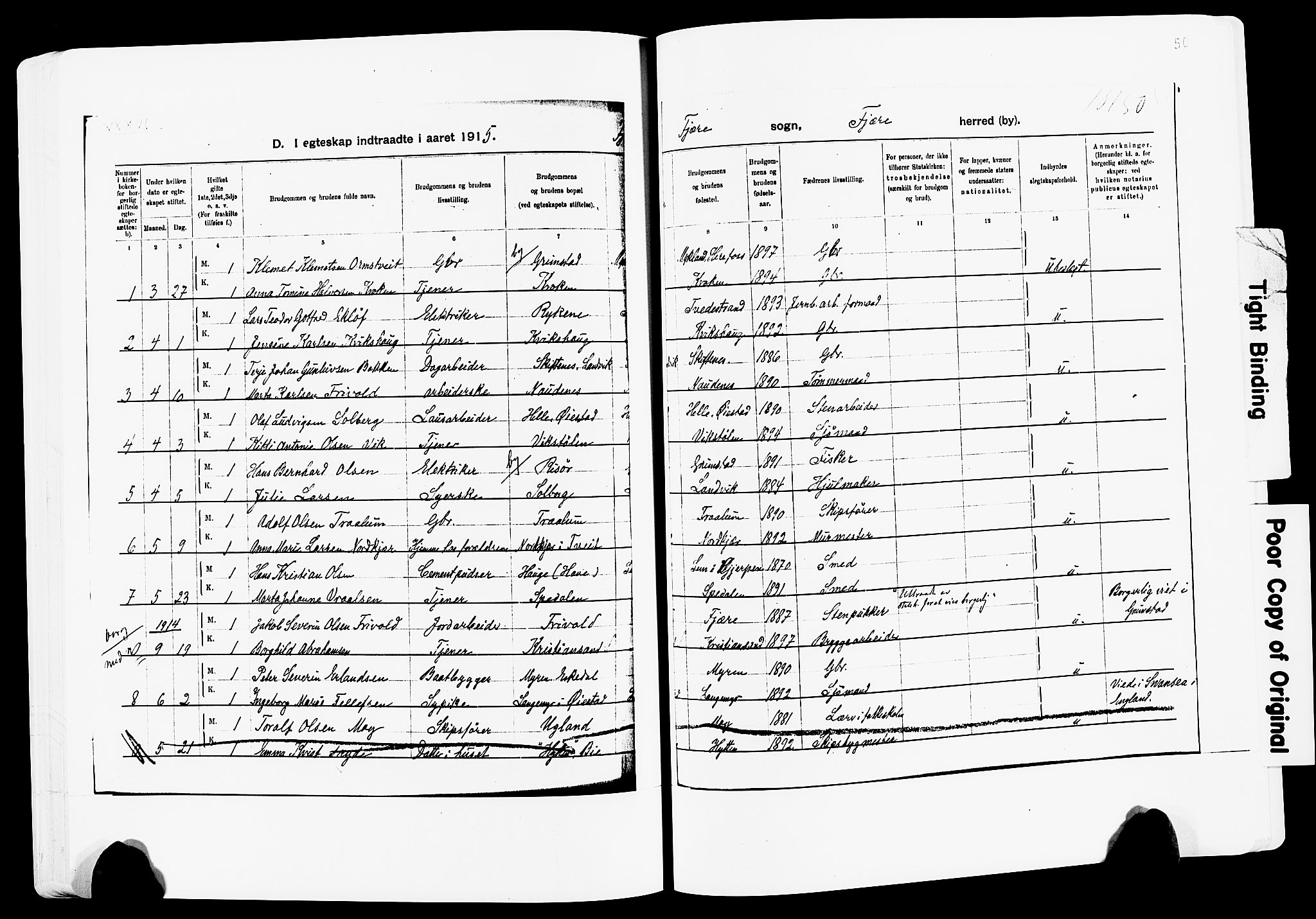 Fjære sokneprestkontor, AV/SAK-1111-0011/F/Fa/L0003: Parish register (official) no. A 3.1, 1903-1920, p. 50