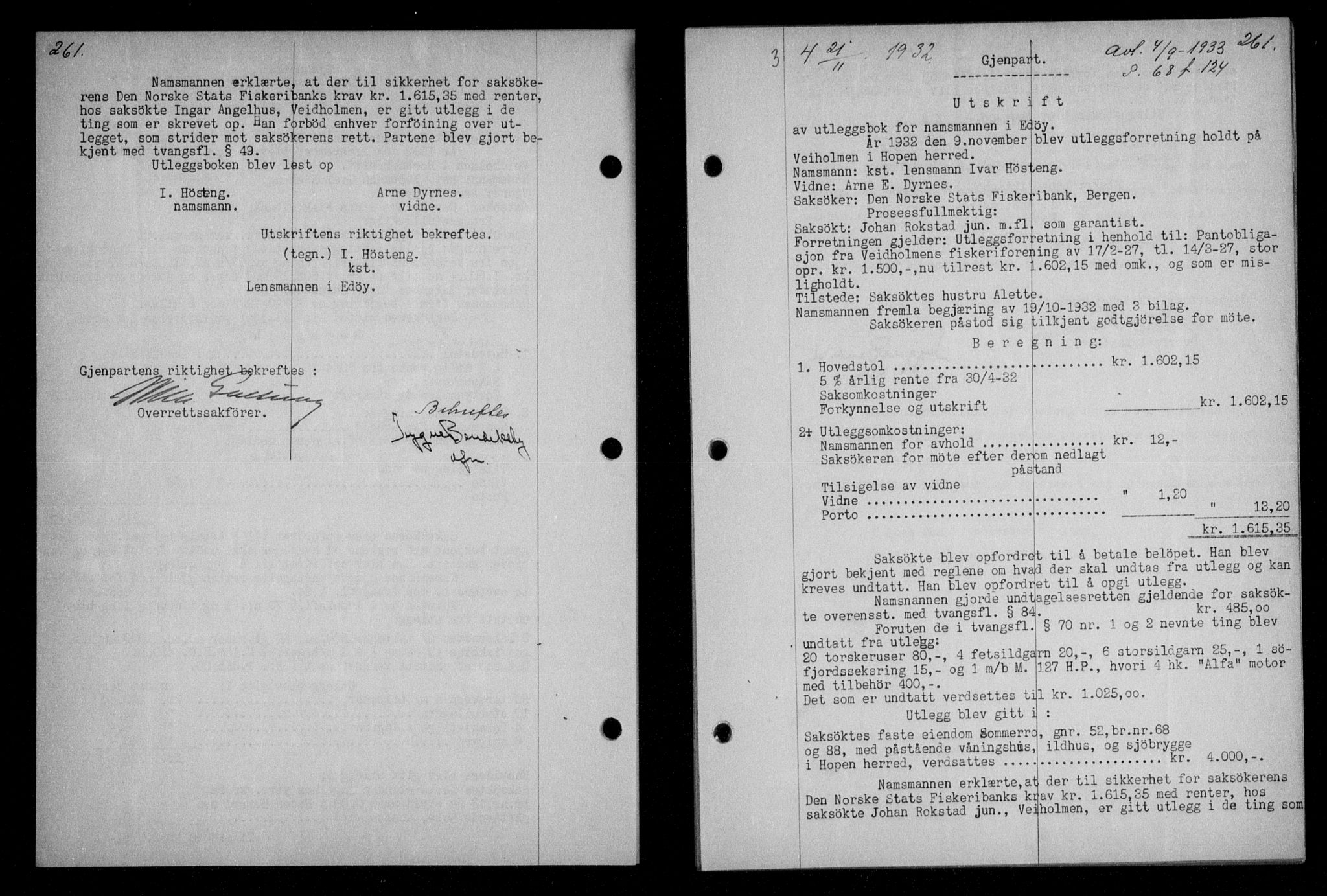 Nordmøre sorenskriveri, AV/SAT-A-4132/1/2/2Ca/L0076: Mortgage book no. 66, 1932-1933, Deed date: 21.11.1932