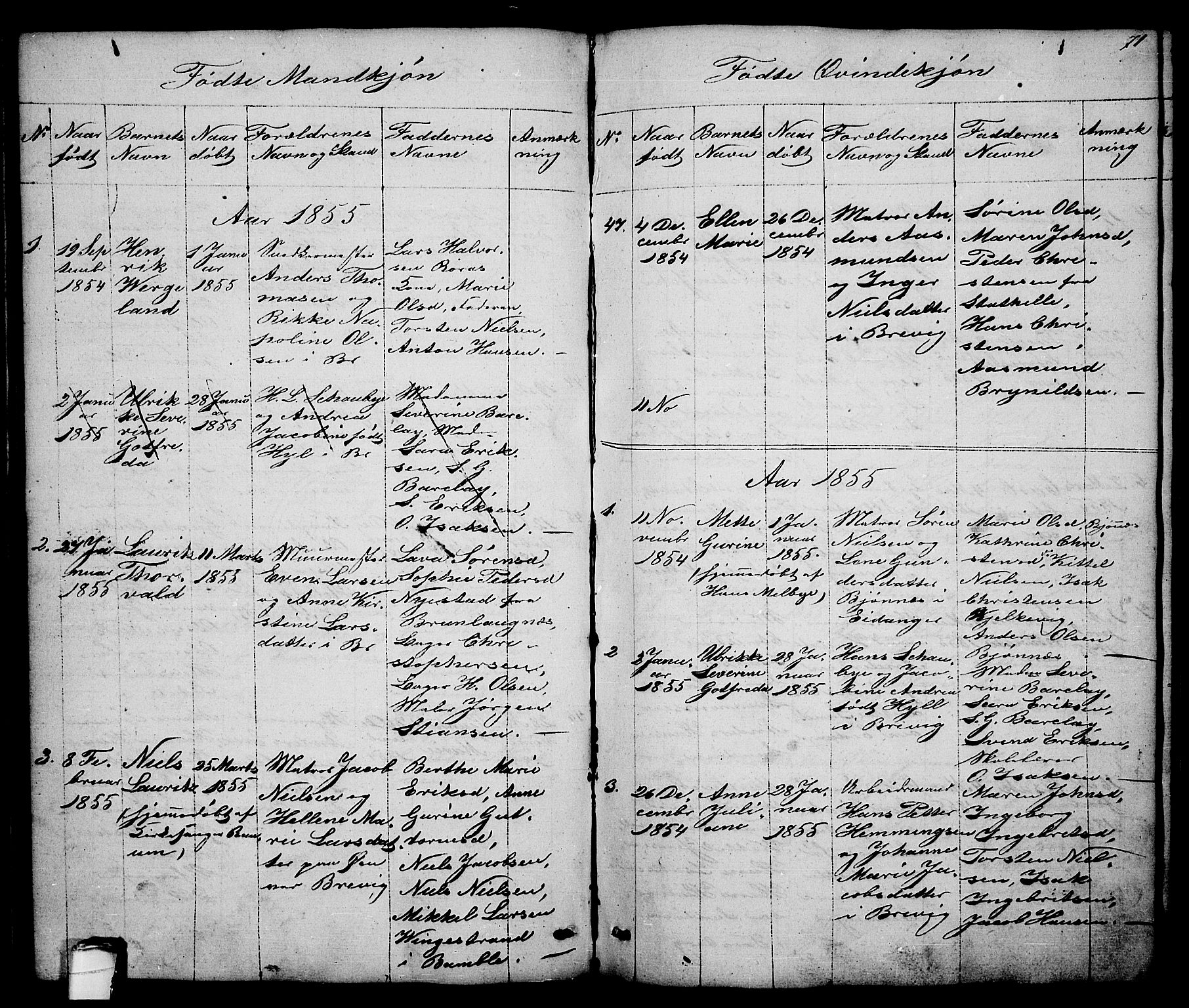 Brevik kirkebøker, SAKO/A-255/G/Ga/L0002: Parish register (copy) no. 2, 1846-1865, p. 71