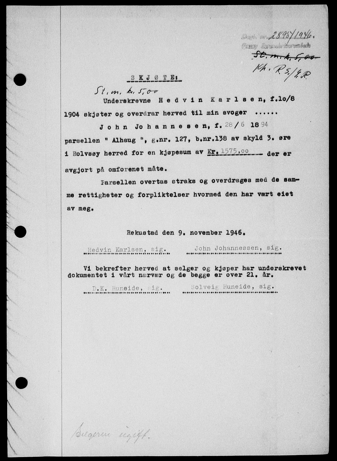 Onsøy sorenskriveri, SAO/A-10474/G/Ga/Gab/L0018: Mortgage book no. II A-18, 1946-1947, Diary no: : 2895/1946