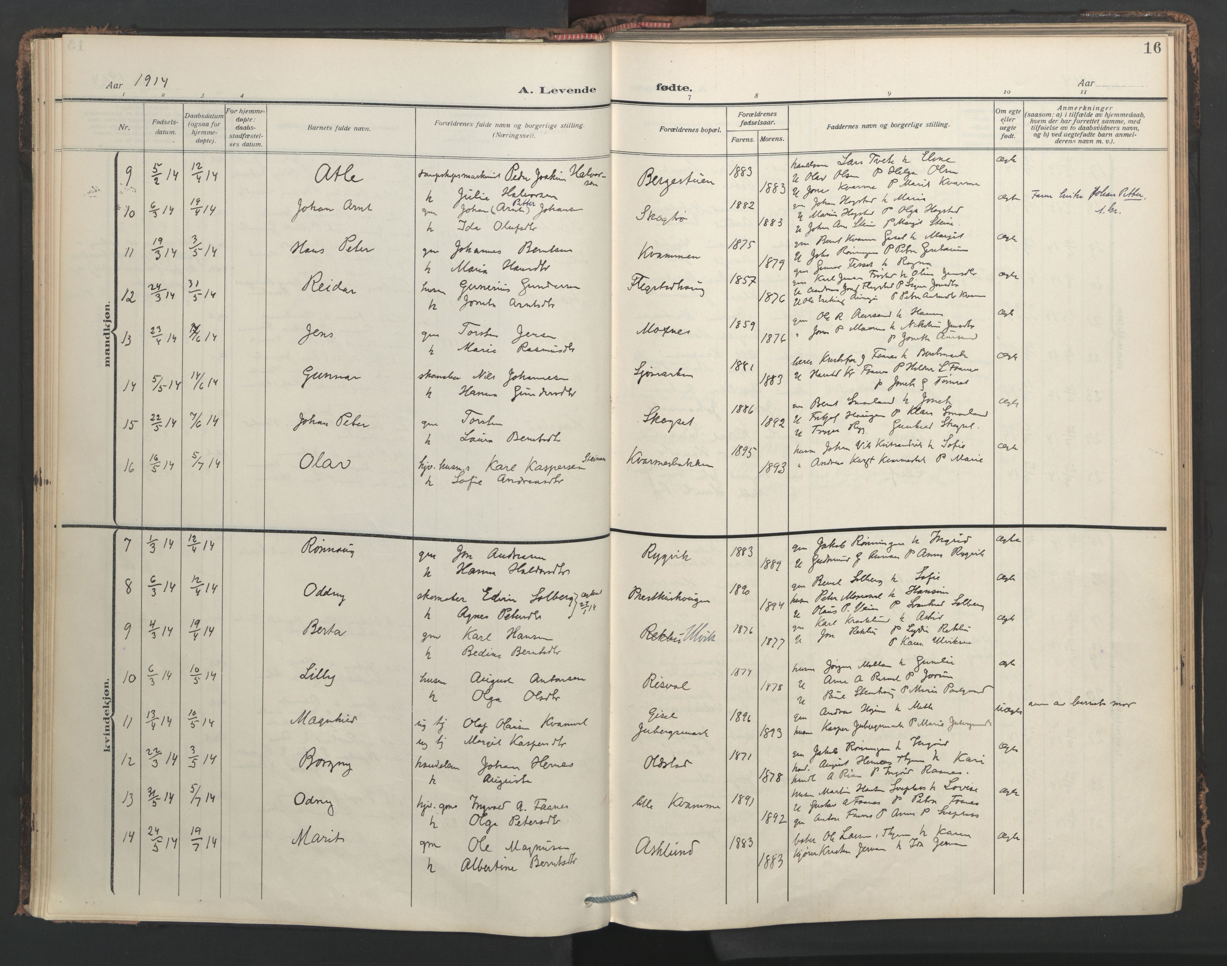 Ministerialprotokoller, klokkerbøker og fødselsregistre - Nord-Trøndelag, SAT/A-1458/713/L0123: Parish register (official) no. 713A12, 1911-1925, p. 16