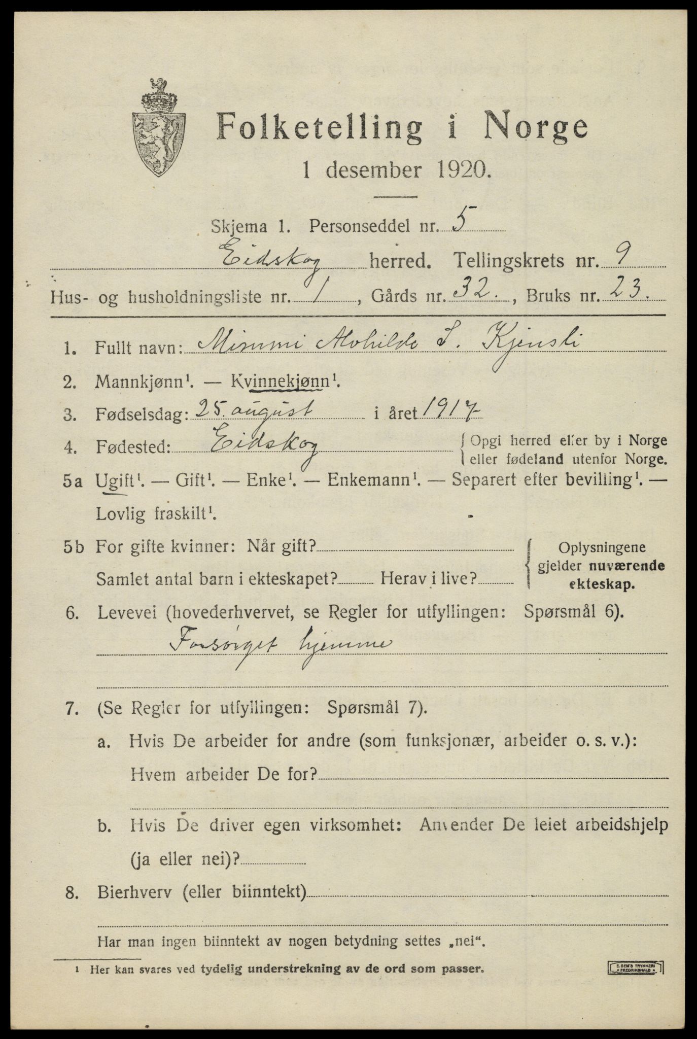 SAH, 1920 census for Eidskog, 1920, p. 10179